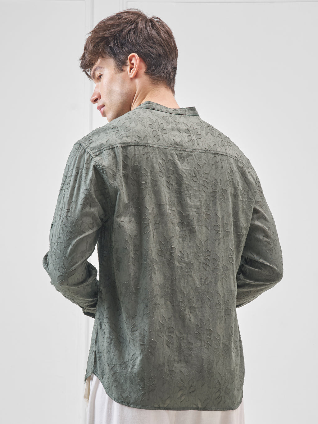 Highlander Men Olive Self Design Relaxed Fit Casual Shirt - Olive - Image 3