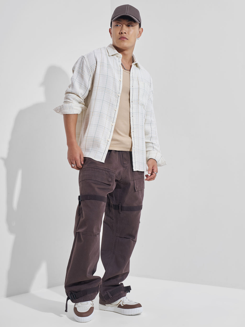 Highlander Men Cream Checked Relaxed Fit Casual Shirt - Cream - Image 2