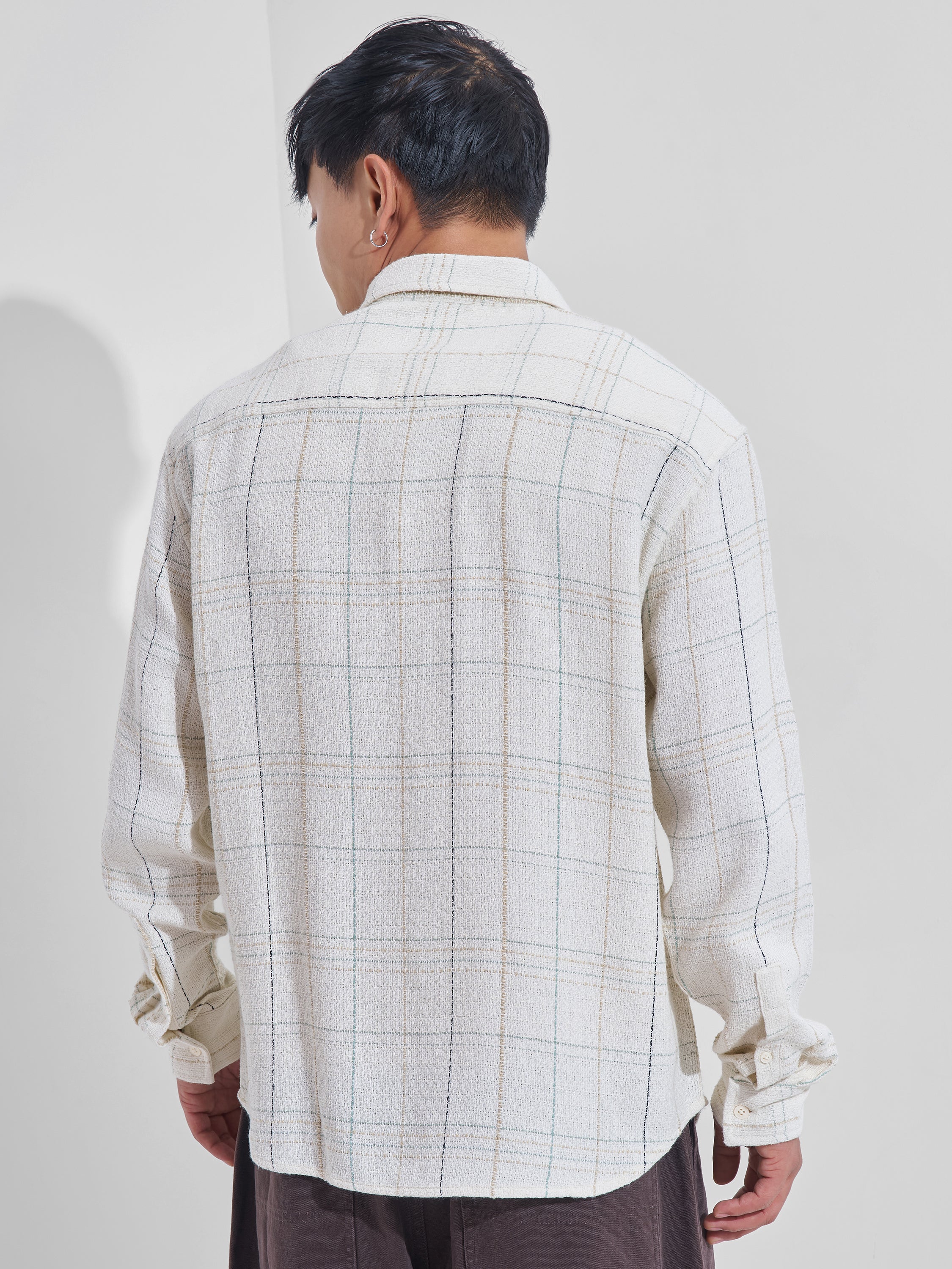 Highlander Men Cream Checked Relaxed Fit Casual Shirt - Cream - Image 3