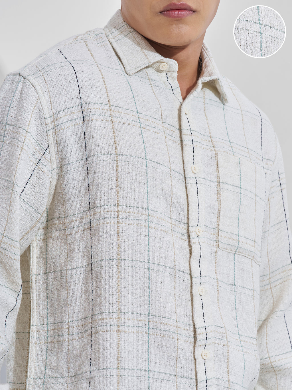 Highlander Men Cream Checked Relaxed Fit Casual Shirt - Cream - Image 5