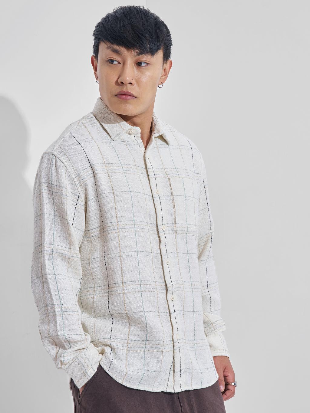 Highlander Men Cream Checked Relaxed Fit Casual Shirt - Cream - Image 6