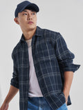 Highlander Men Navy Blue Checked Relaxed Fit Casual Shirt - Navy Blue - Image 1
