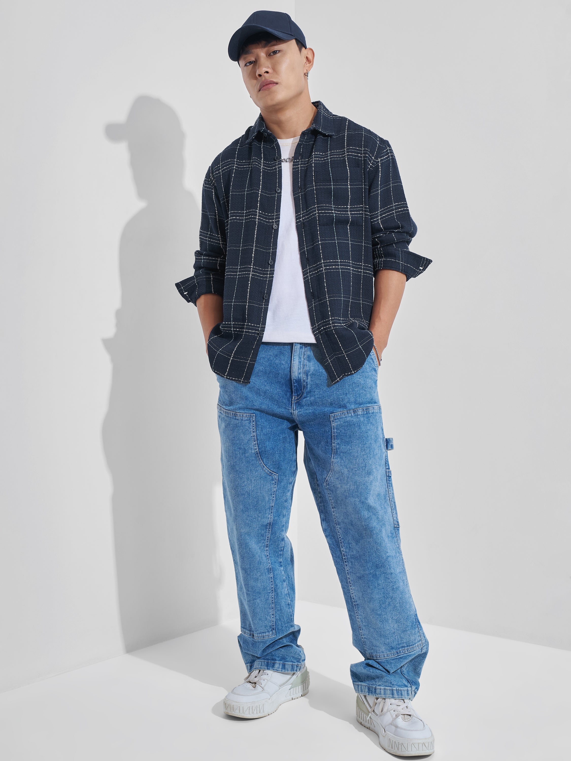 Highlander Men Navy Blue Checked Relaxed Fit Casual Shirt - Navy Blue - Image 2