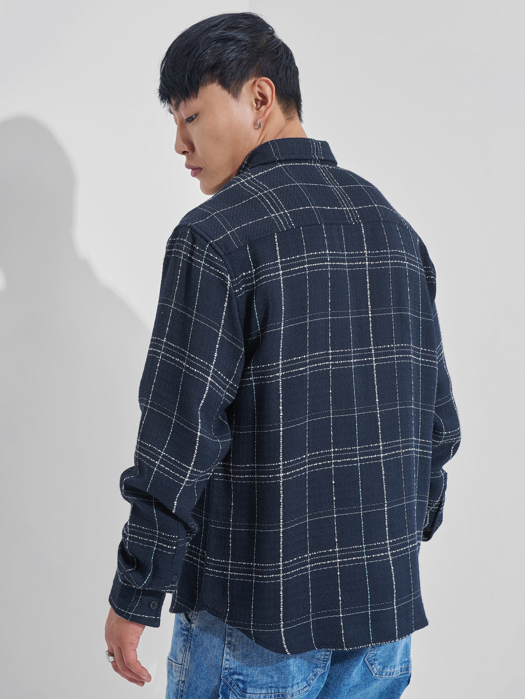 Highlander Men Navy Blue Checked Relaxed Fit Casual Shirt - Navy Blue - Image 3