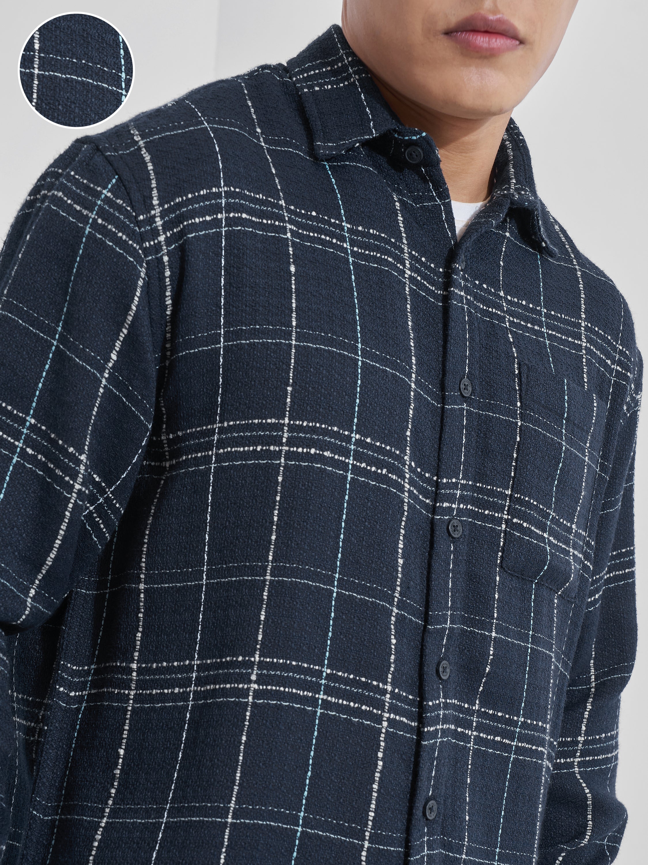 Highlander Men Navy Blue Checked Relaxed Fit Casual Shirt - Navy Blue - Image 5