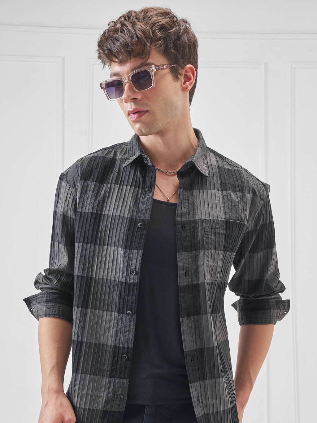Highlander Men Grey Checked Relaxed Fit Casual Shirt - Grey - Image 1