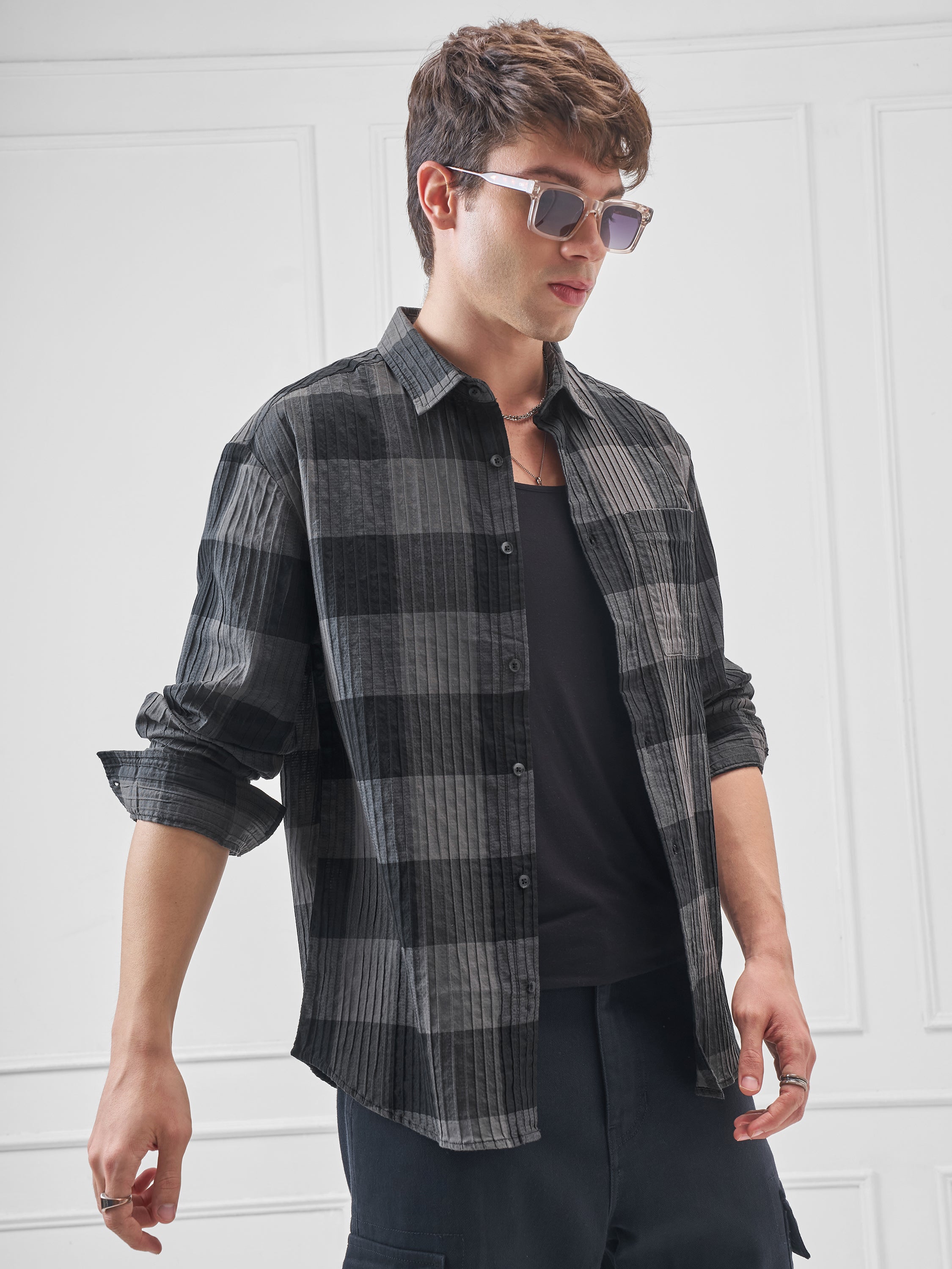 Highlander Men Grey Checked Relaxed Fit Casual Shirt - Grey - Image 6