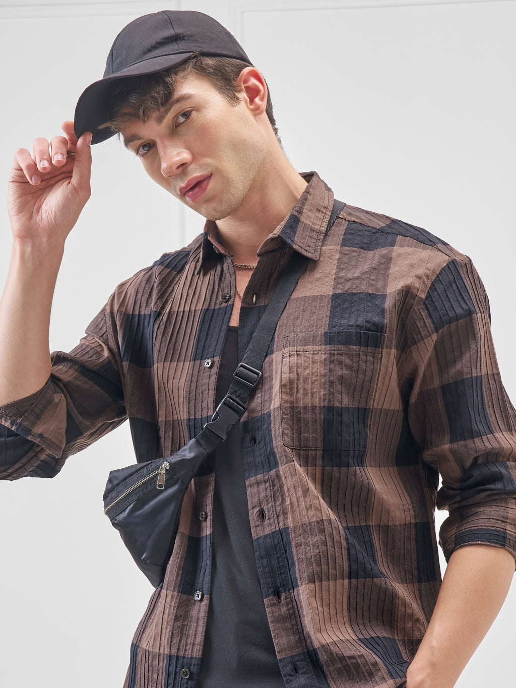 Highlander Men Brown Checked Relaxed Fit Casual Shirt - Brown - Image 1