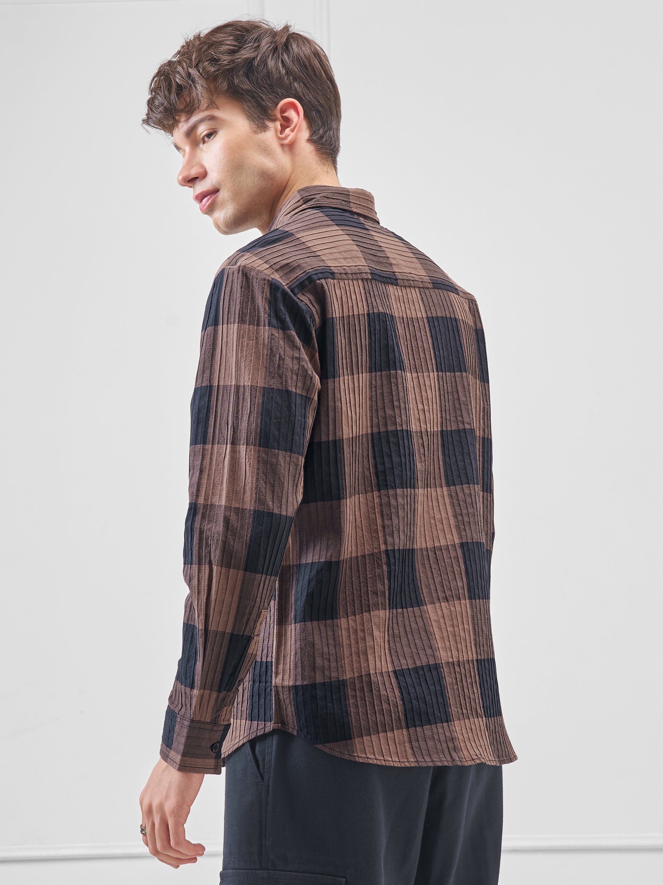 Highlander Men Brown Checked Relaxed Fit Casual Shirt - Brown - Image 3