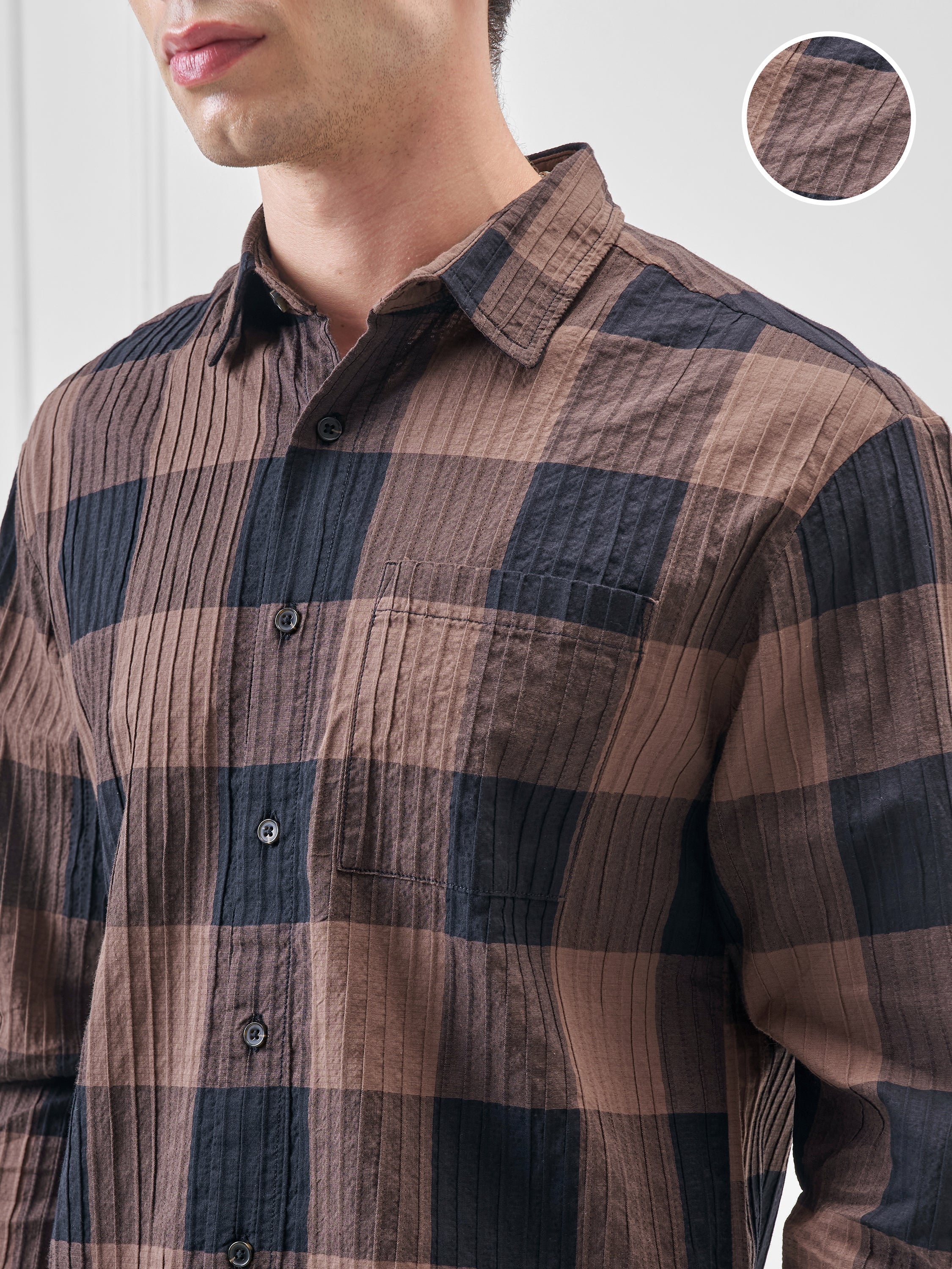 Highlander Men Brown Checked Relaxed Fit Casual Shirt - Brown - Image 5