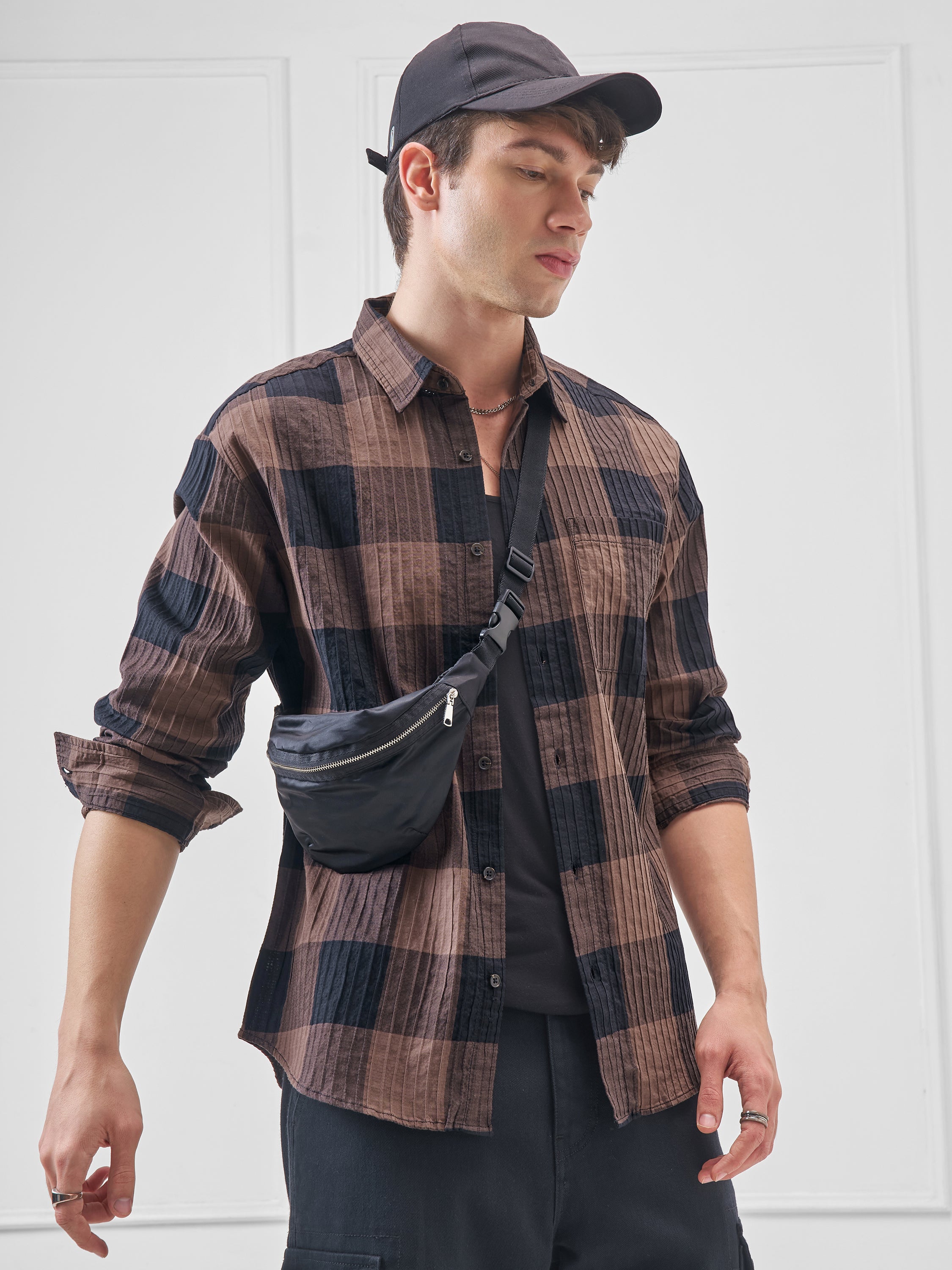 Highlander Men Brown Checked Relaxed Fit Casual Shirt - Brown - Image 6