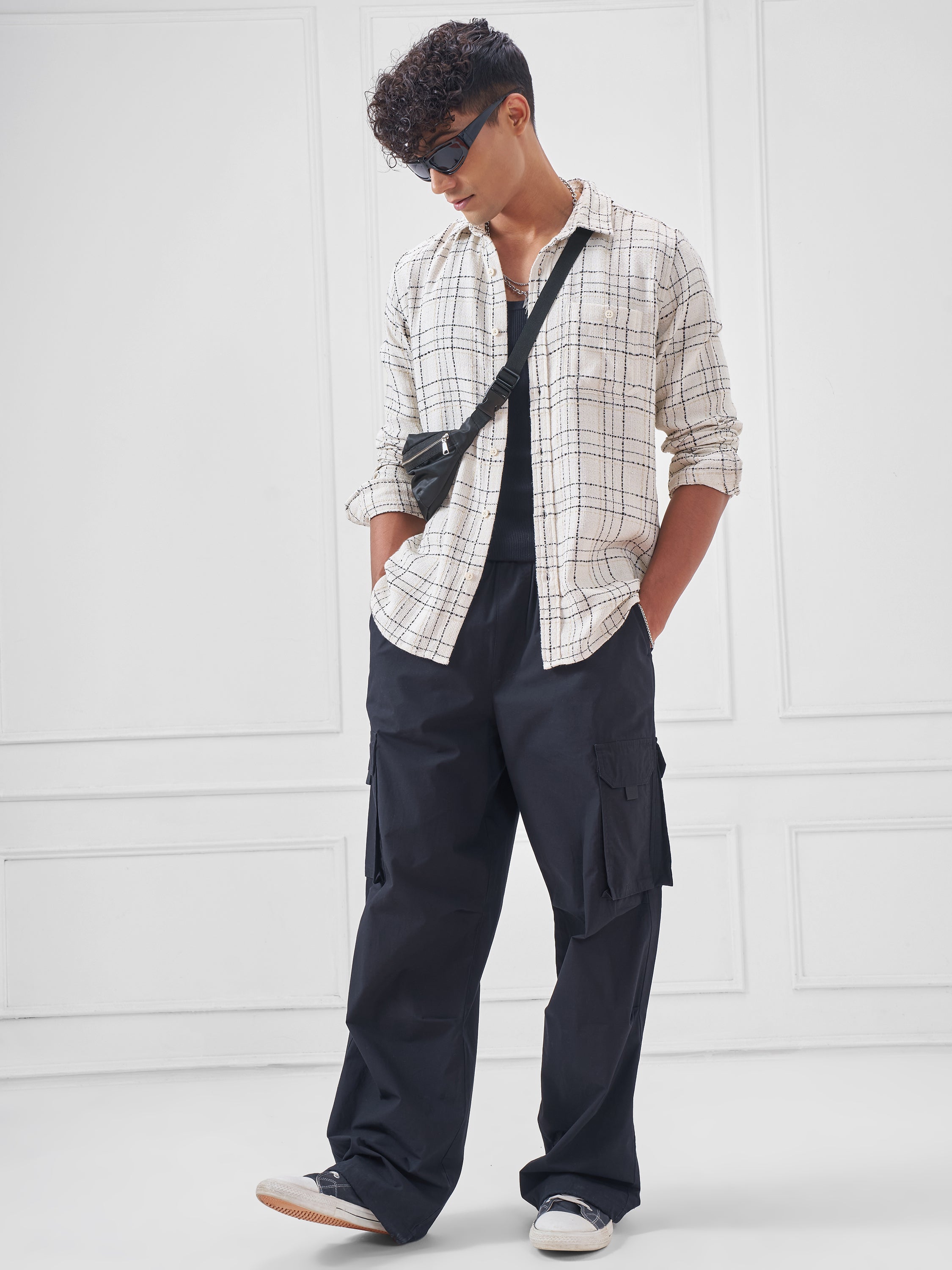 Highlander Men Cream Checked Relaxed Fit Casual Shirt - Cream - Image 2