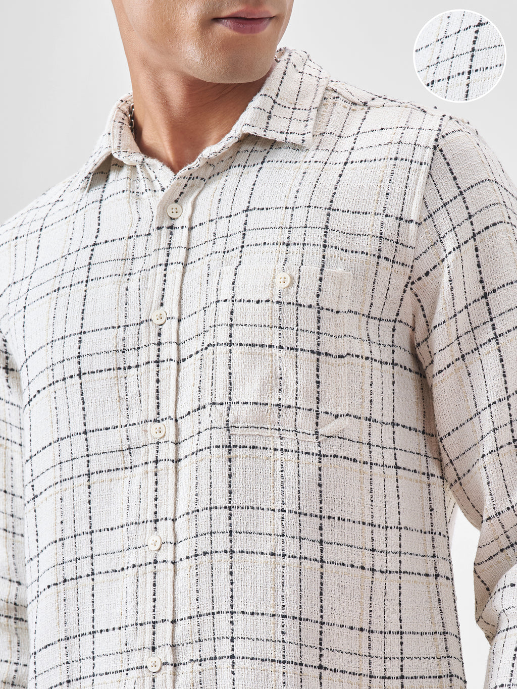 Highlander Men Cream Checked Relaxed Fit Casual Shirt - Cream - Image 5
