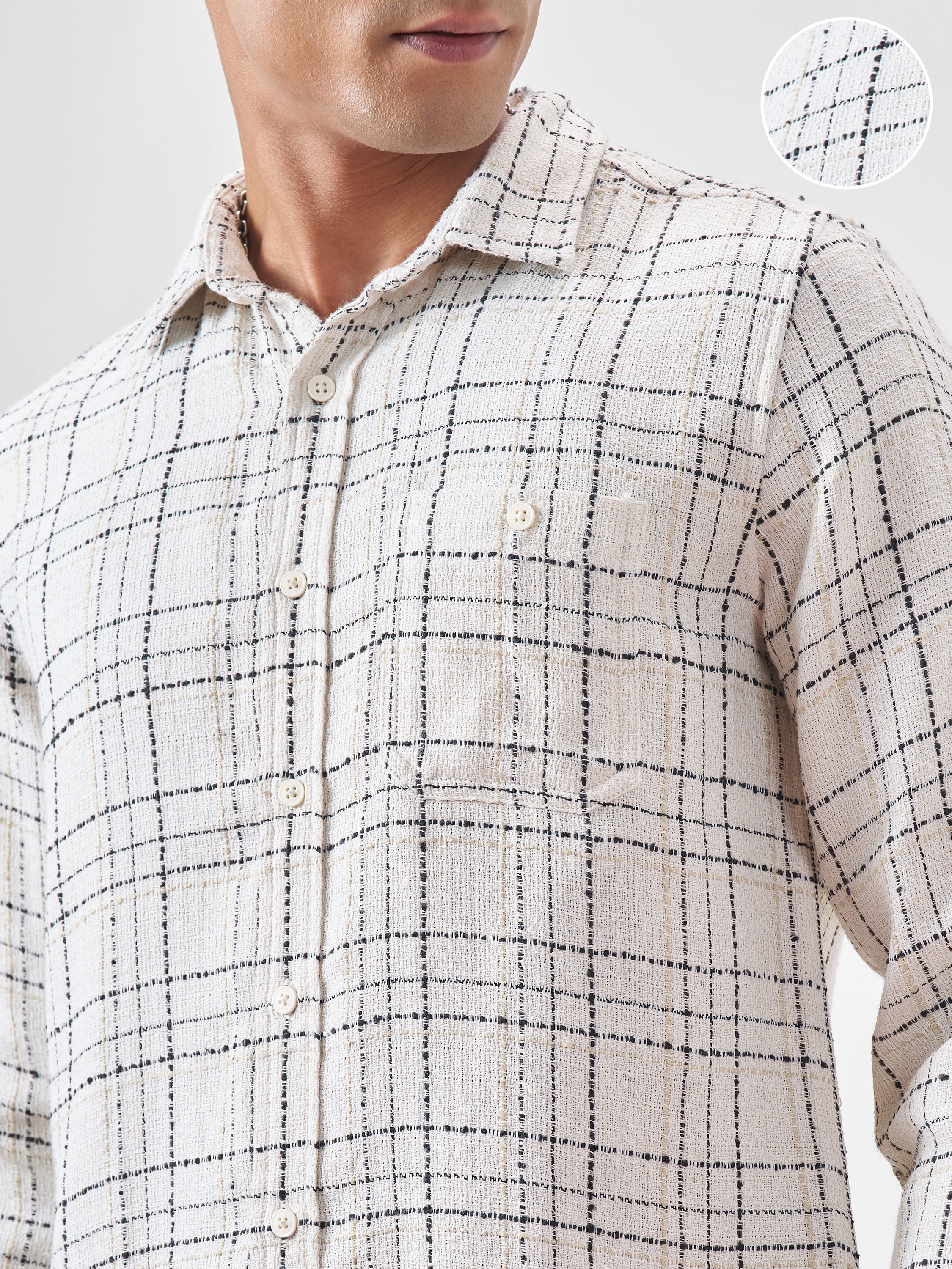 Highlander Men Cream Checked Relaxed Fit Casual Shirt - Cream - Image 5