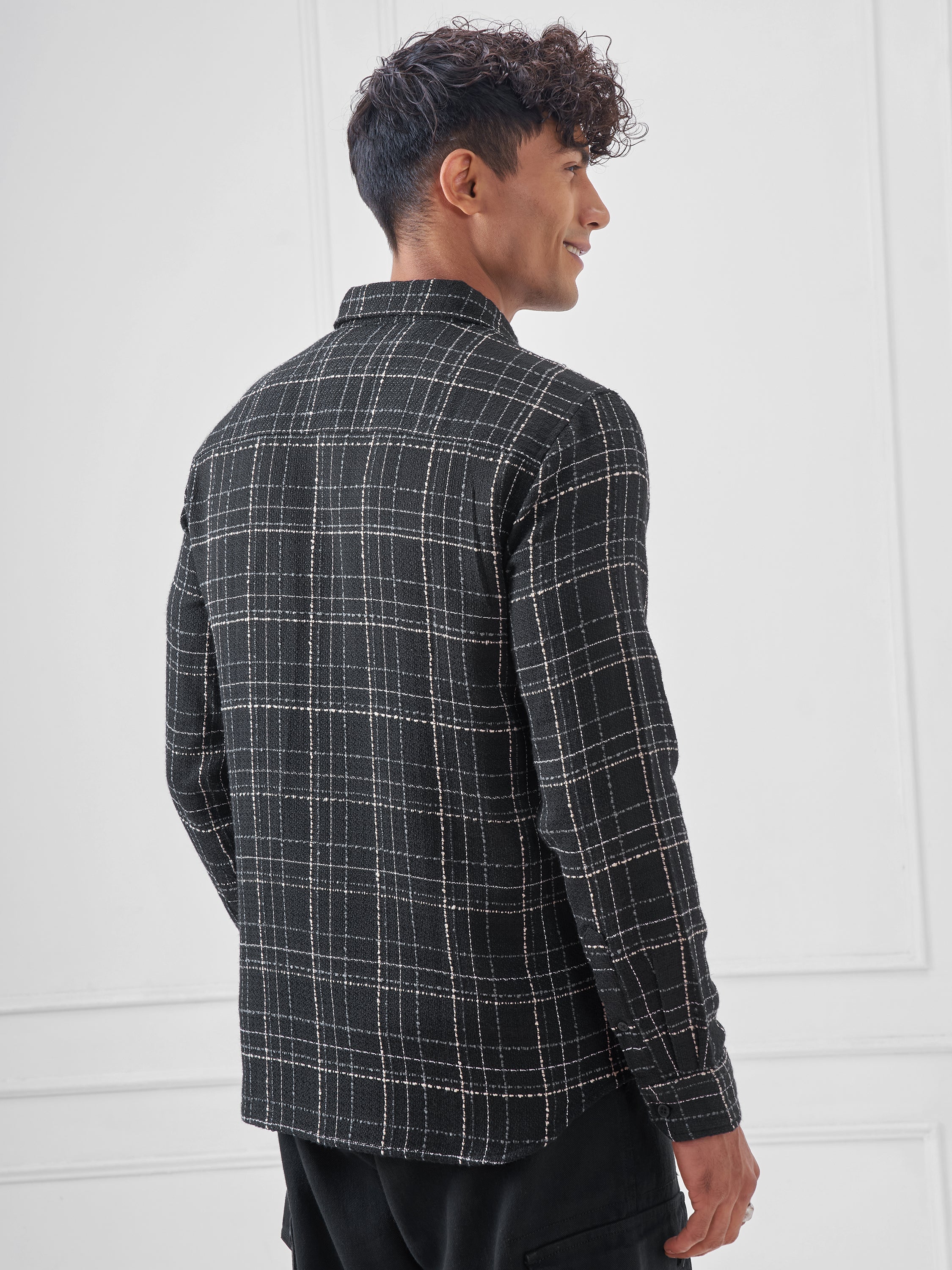 Highlander Men Black Checked Relaxed Fit Casual Shirt - Black - Image 3