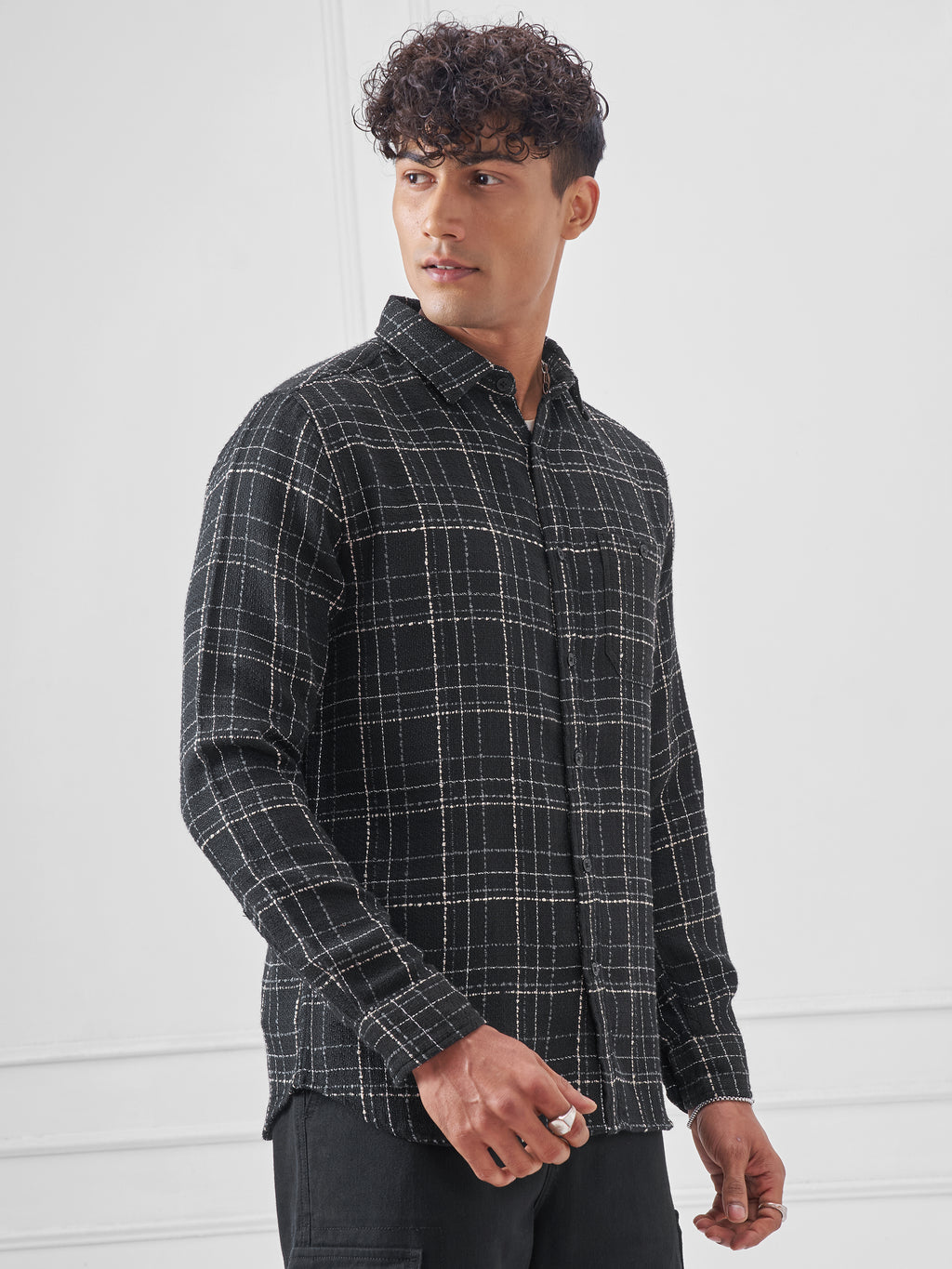 Highlander Men Black Checked Relaxed Fit Casual Shirt - Black - Image 6