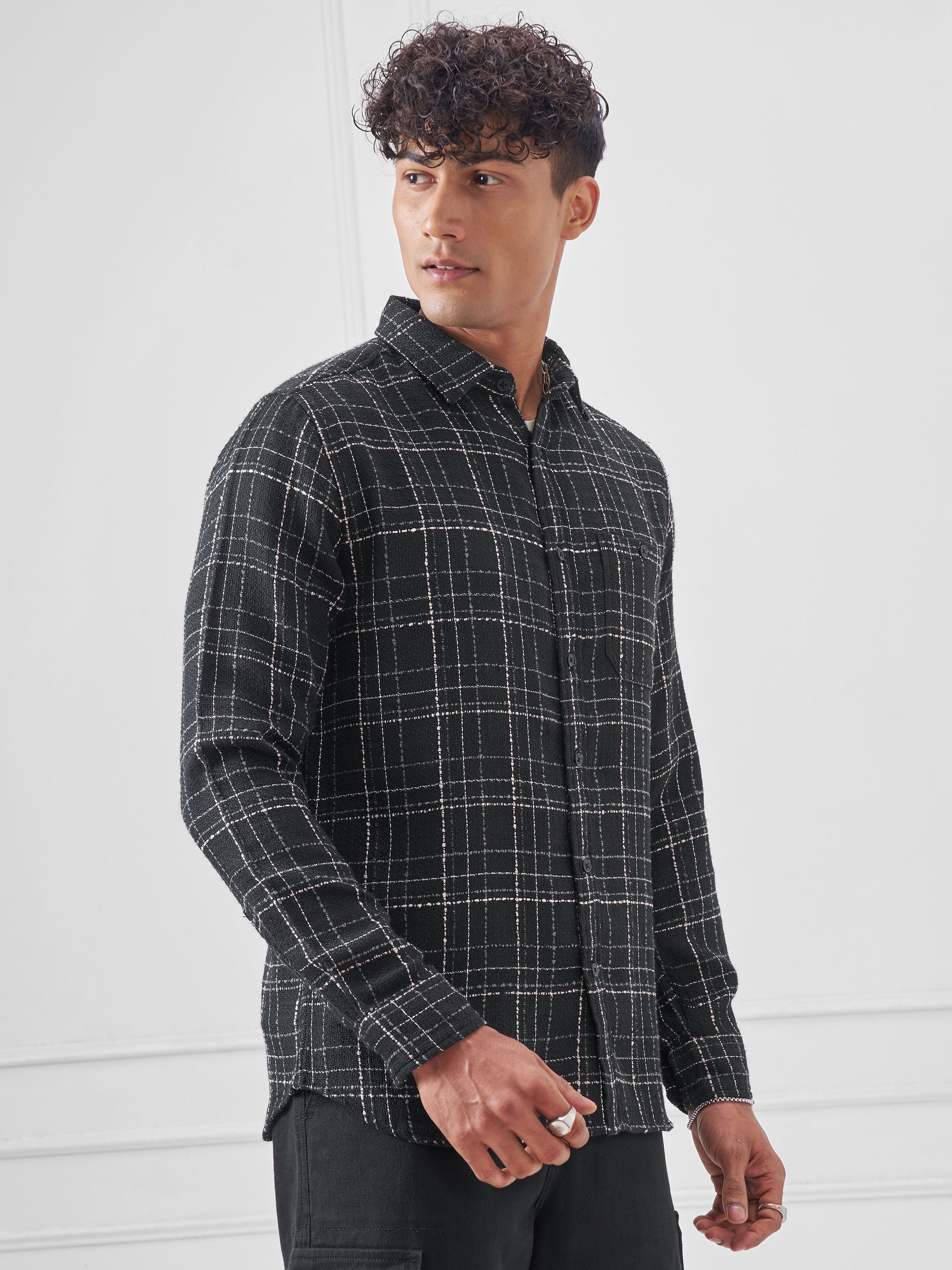 Highlander Men Black Checked Relaxed Fit Casual Shirt - Black - Image 6