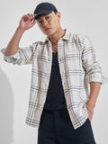 Highlander Men Cream Checked Relaxed Fit Casual Shirt - Cream - Image 1