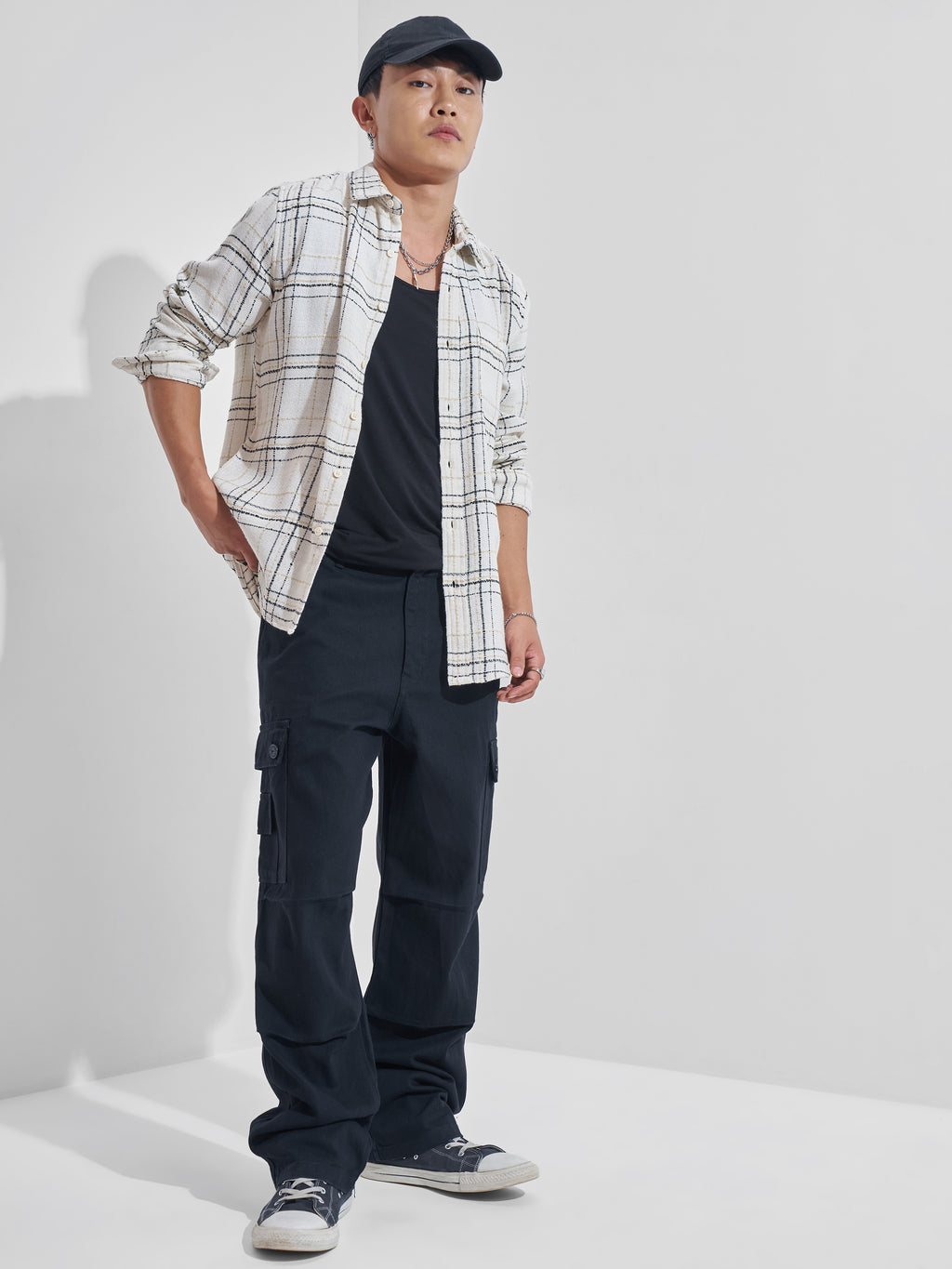 Highlander Men Cream Checked Relaxed Fit Casual Shirt - Cream - Image 2