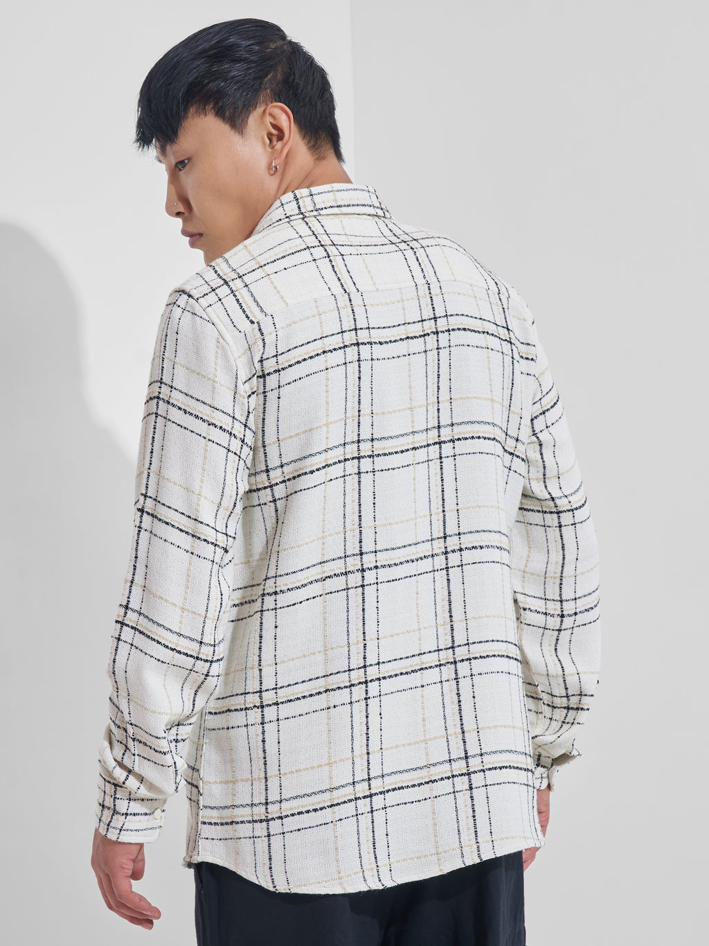 Highlander Men Cream Checked Relaxed Fit Casual Shirt - Cream - Image 3