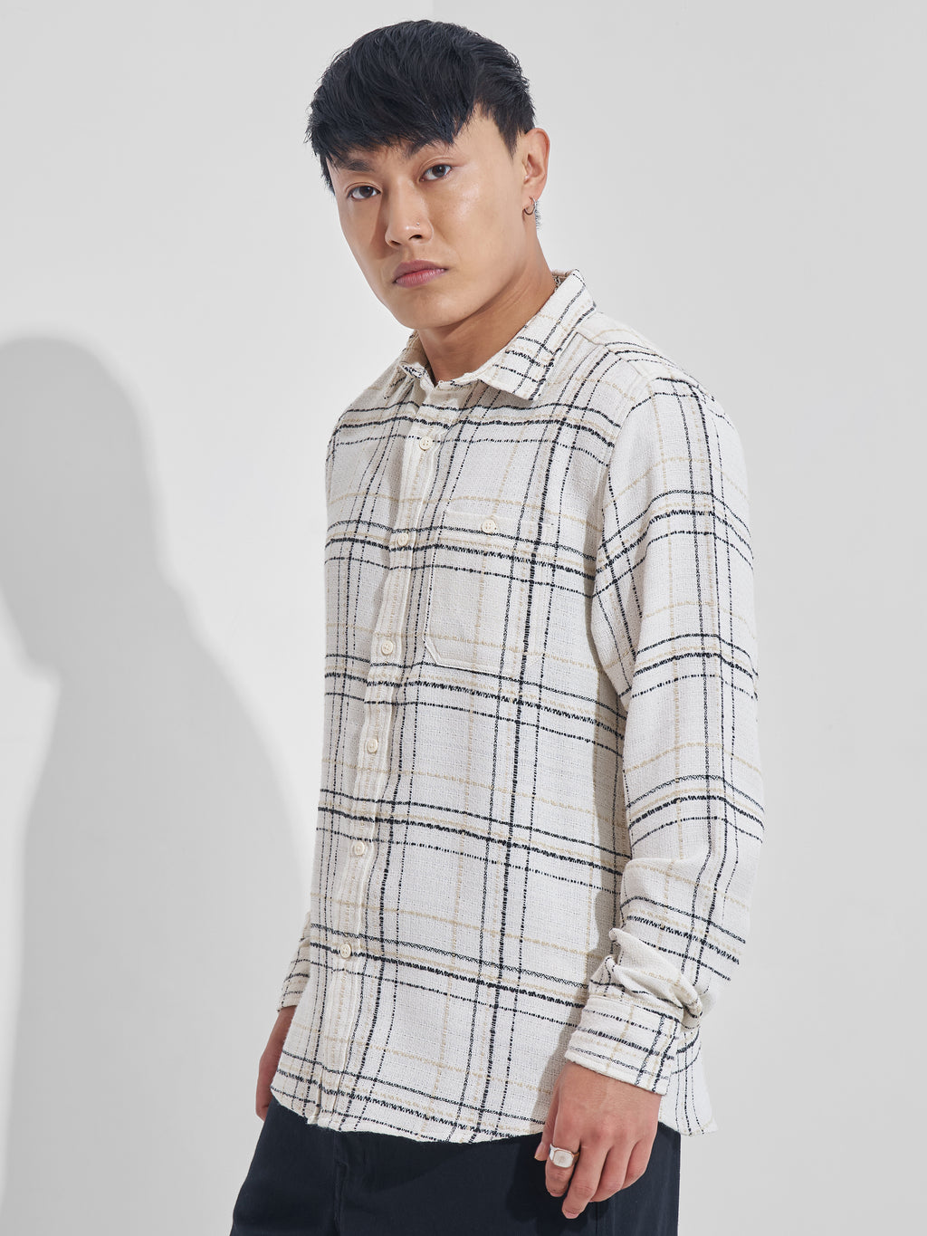 Highlander Men Cream Checked Relaxed Fit Casual Shirt - Cream - Image 4