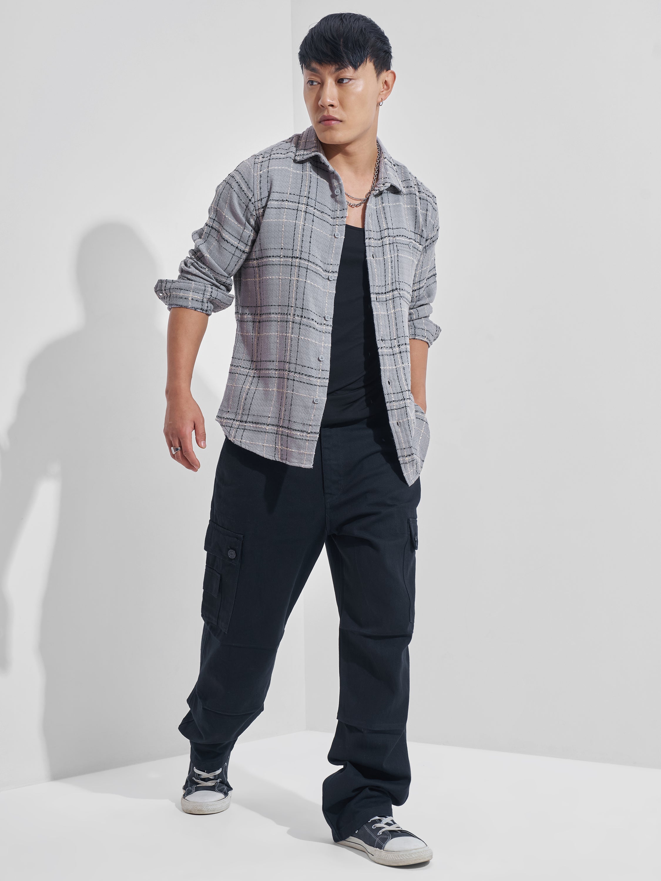 Highlander Men Grey Checked Relaxed Fit Casual Shirt - Grey - Image 2