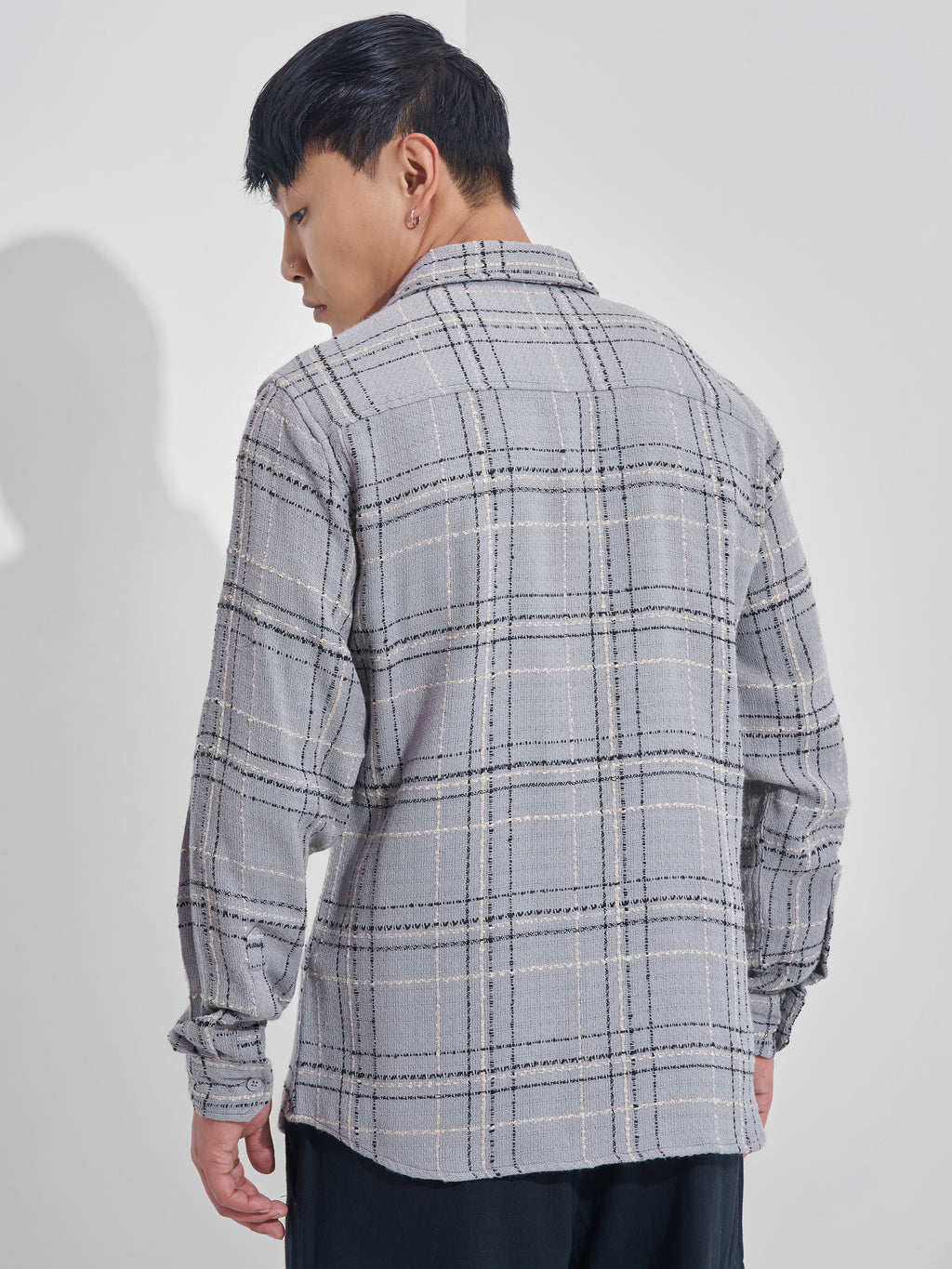 Highlander Men Grey Checked Relaxed Fit Casual Shirt - Grey - Image 3