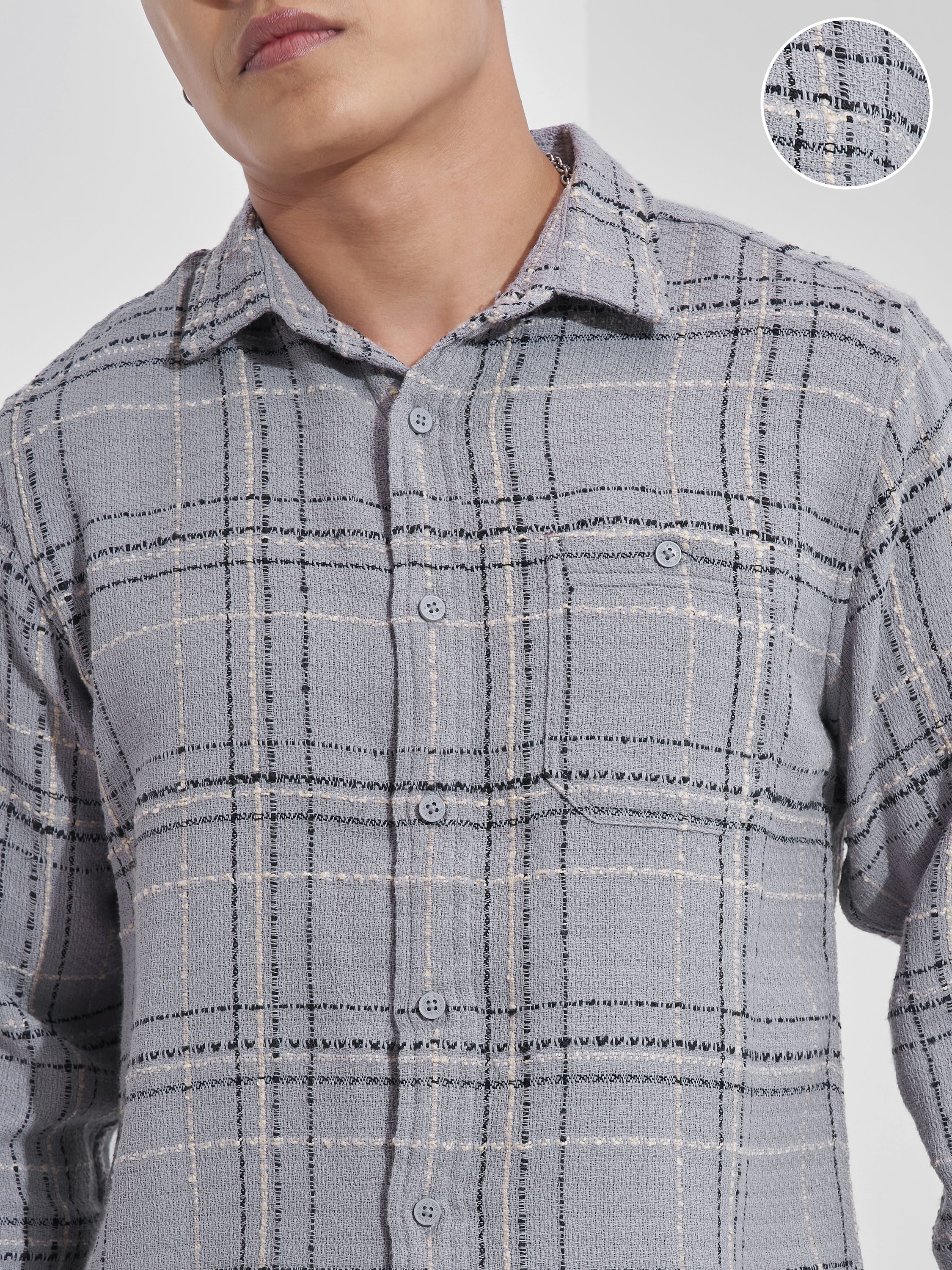 Highlander Men Grey Checked Relaxed Fit Casual Shirt - Grey - Image 5