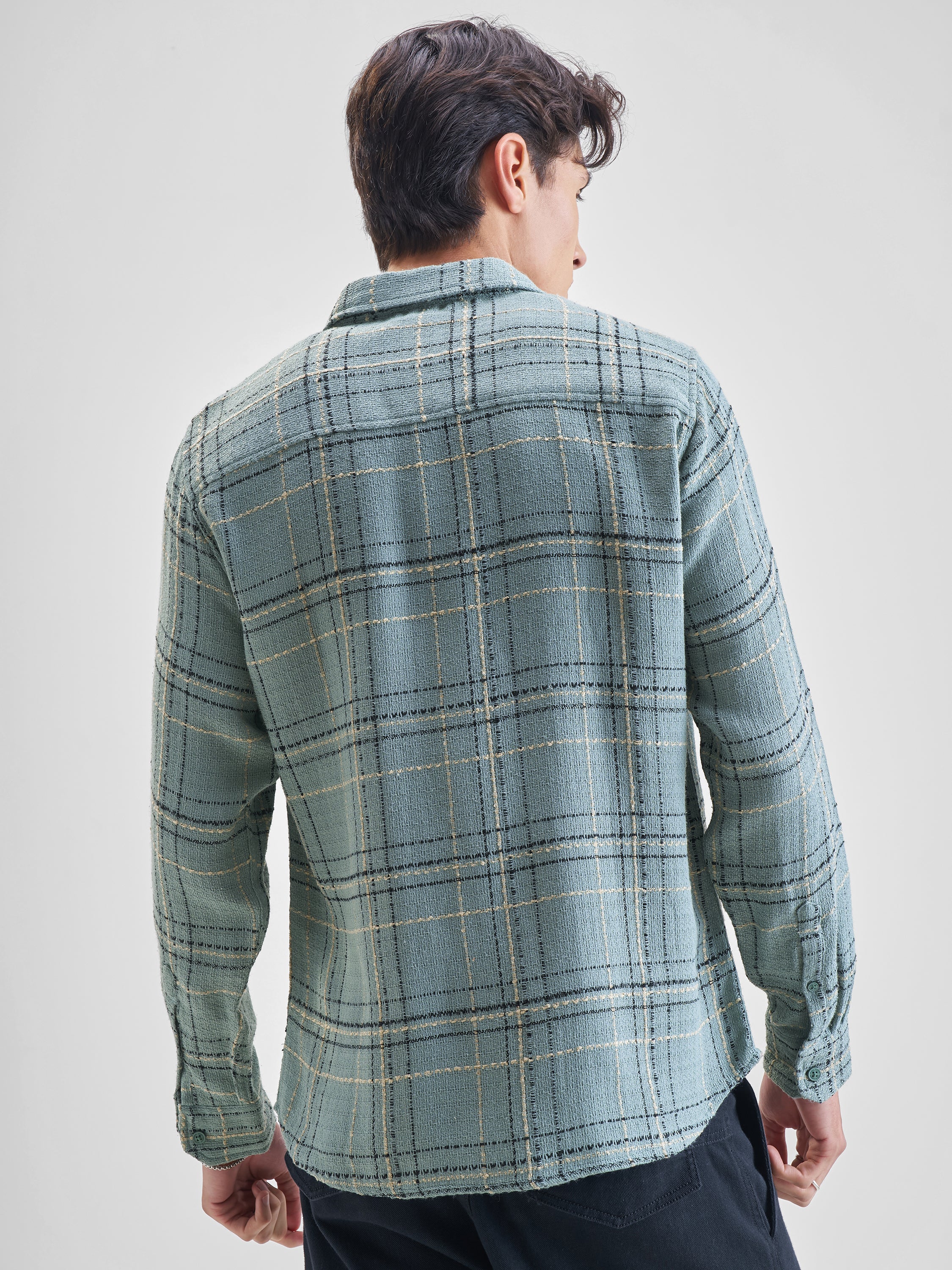 Highlander Men Green Checked Slim Fit Casual Shirt - Green - Image 3