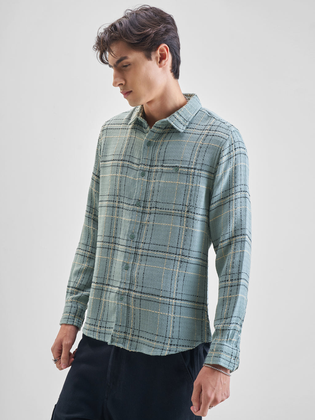 Highlander Men Green Checked Slim Fit Casual Shirt - Green - Image 4