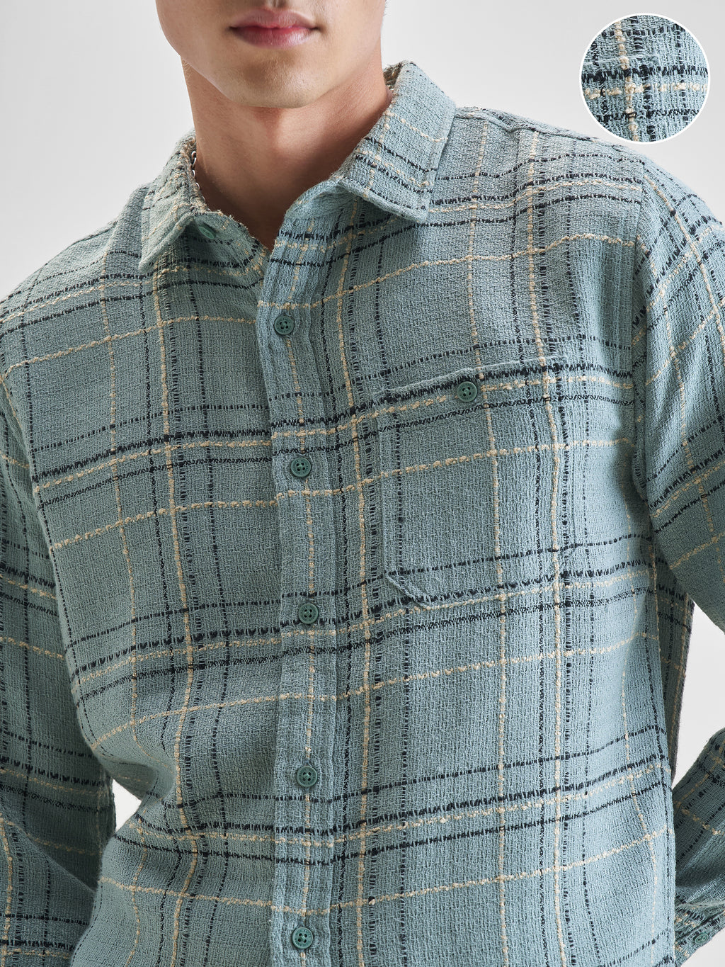 Highlander Men Green Checked Slim Fit Casual Shirt - Green - Image 5