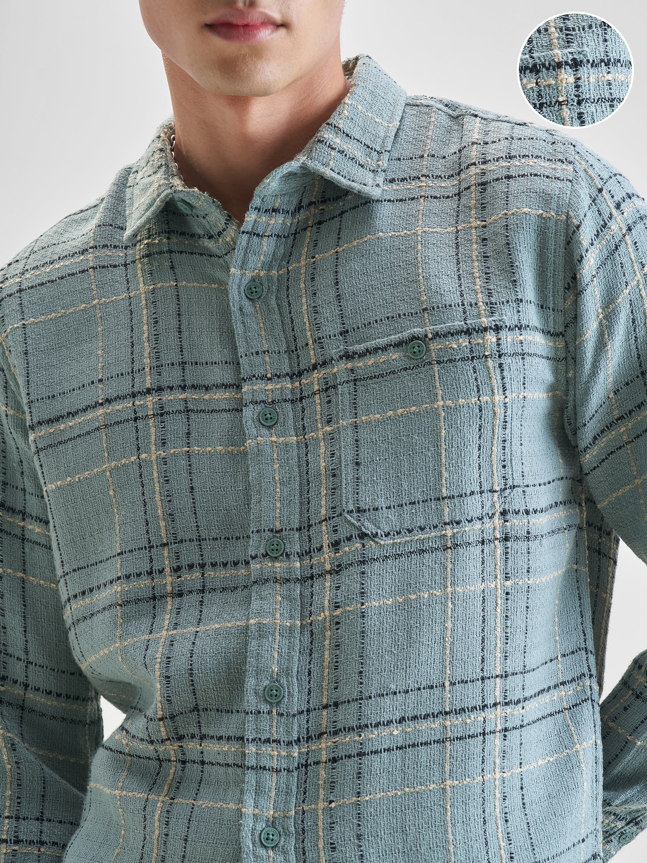Highlander Men Green Checked Slim Fit Casual Shirt - Green - Image 5