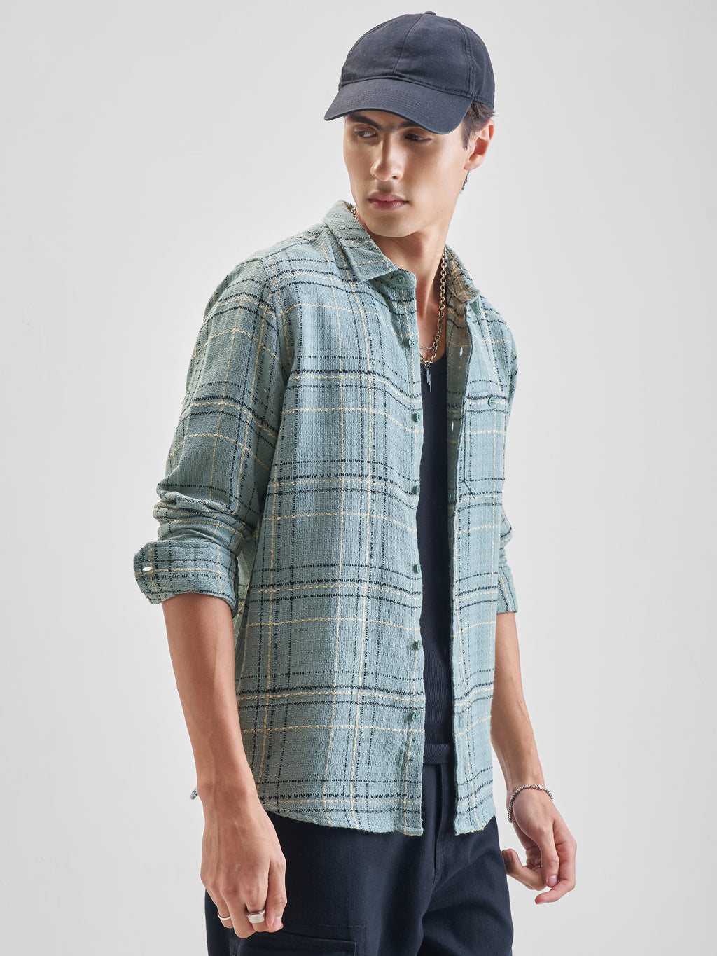 Highlander Men Green Checked Slim Fit Casual Shirt - Green - Image 6