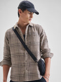 Highlander Men Beige Checked Slim Fit Casual Shirt - Beige - Image 1
