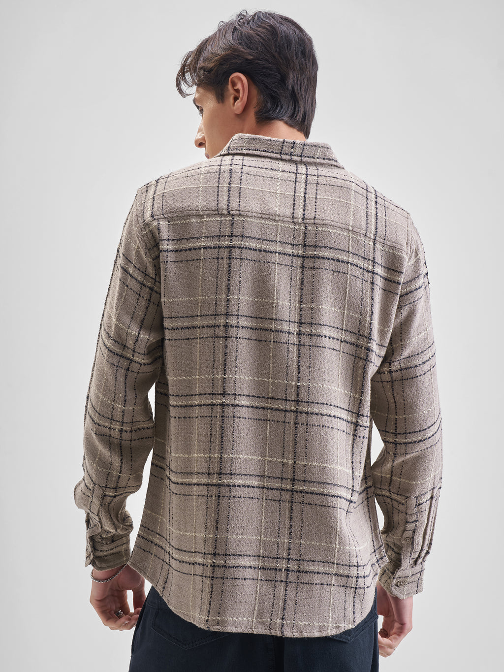 Highlander Men Beige Checked Slim Fit Casual Shirt - Beige - Image 3