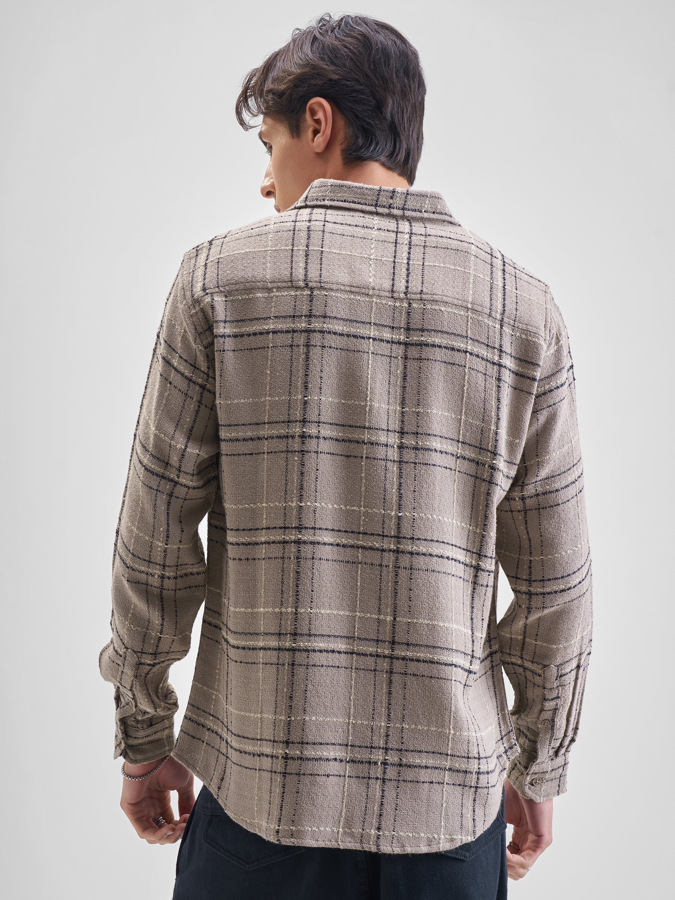 Highlander Men Beige Checked Slim Fit Casual Shirt - Beige - Image 3