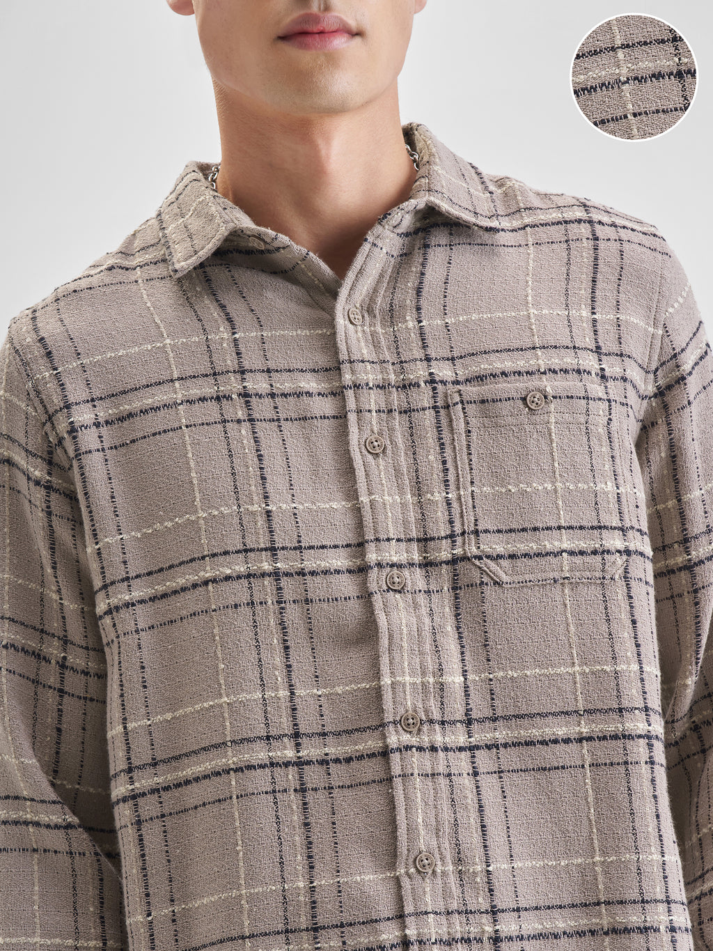 Highlander Men Beige Checked Slim Fit Casual Shirt - Beige - Image 5