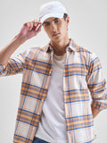 Highlander Men Cream Checked Slim Fit Casual Shirt - Cream - Image 1