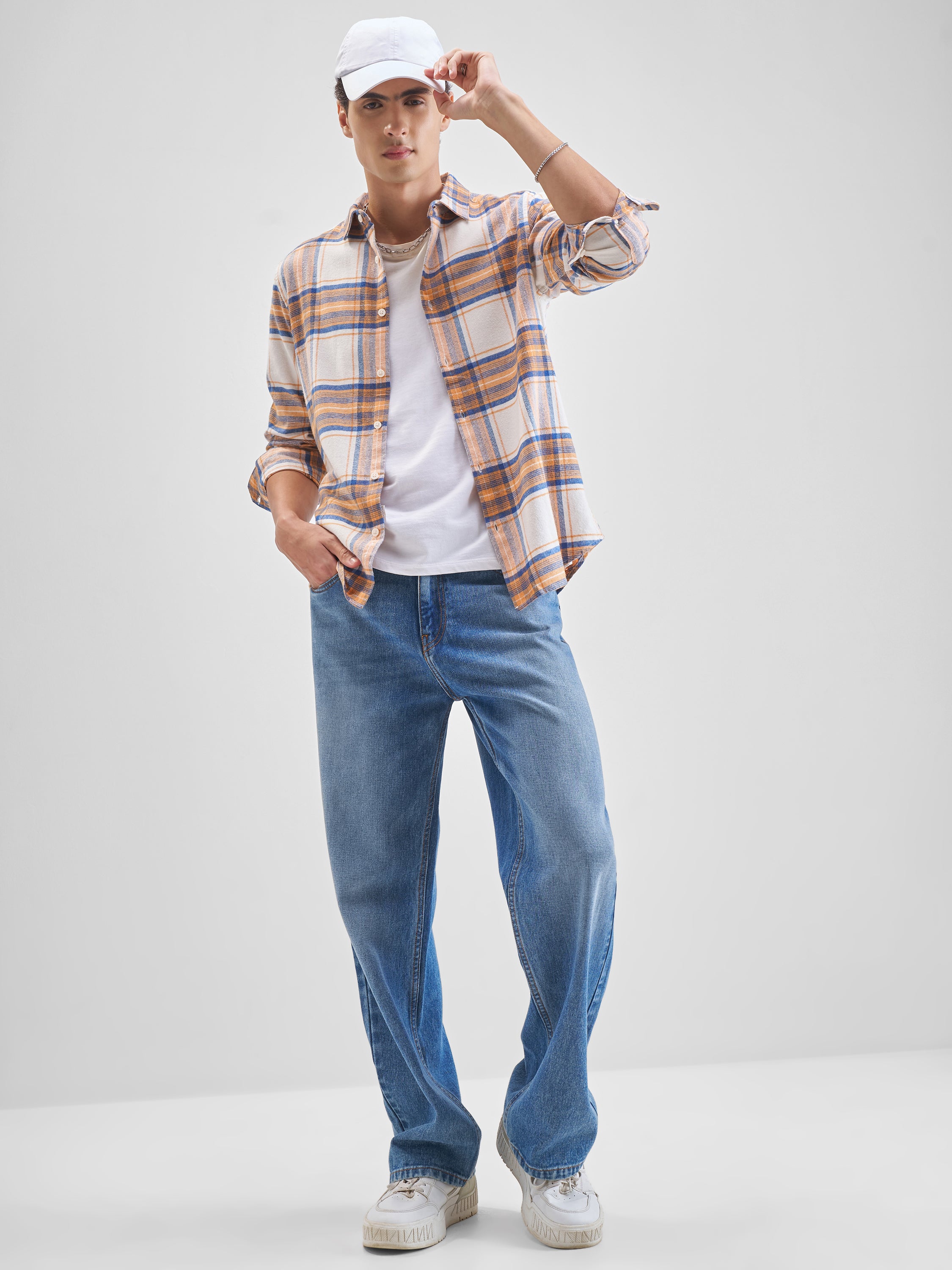Highlander Men Cream Checked Slim Fit Casual Shirt - Cream - Image 2