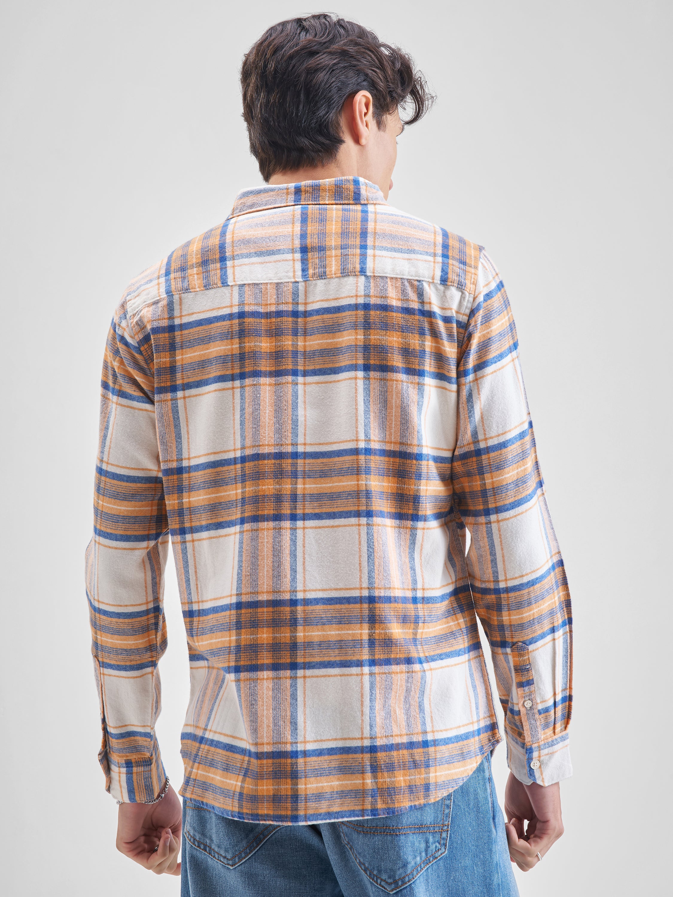 Highlander Men Cream Checked Slim Fit Casual Shirt - Cream - Image 3