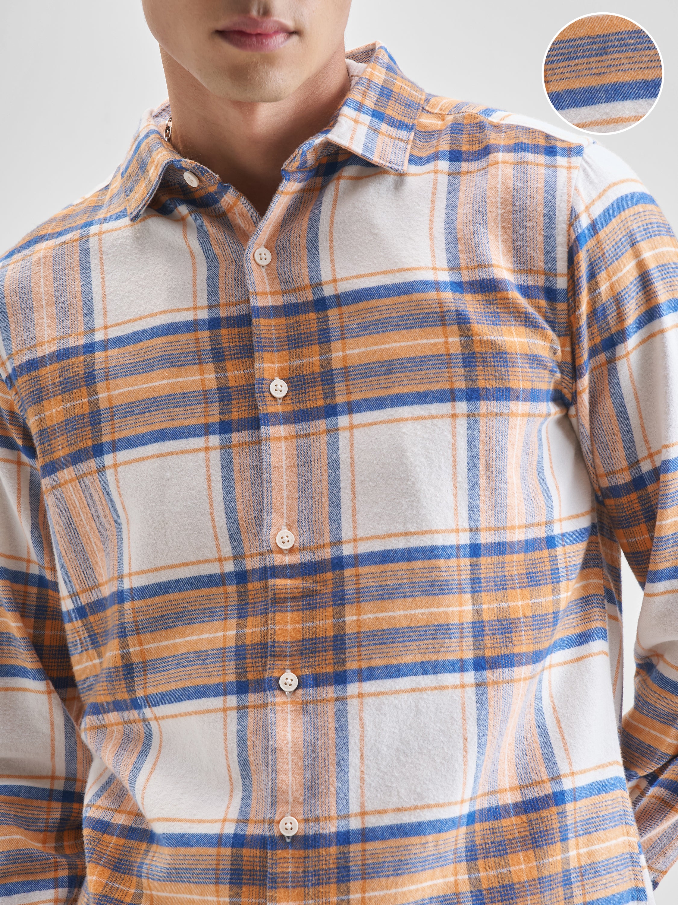 Highlander Men Cream Checked Slim Fit Casual Shirt - Cream - Image 5