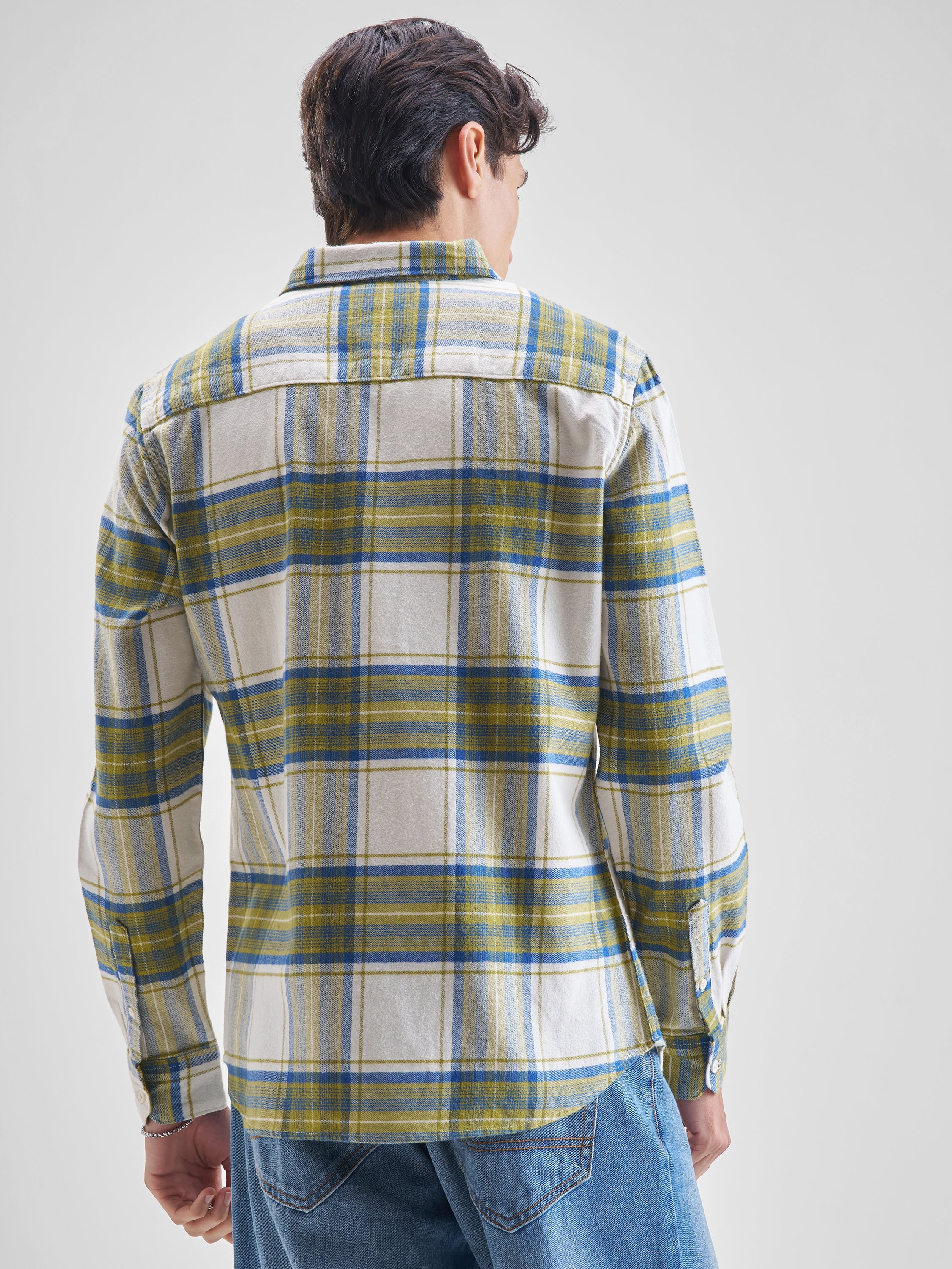 Highlander Men Cream Checked Slim Fit Casual Shirt - Cream - Image 3