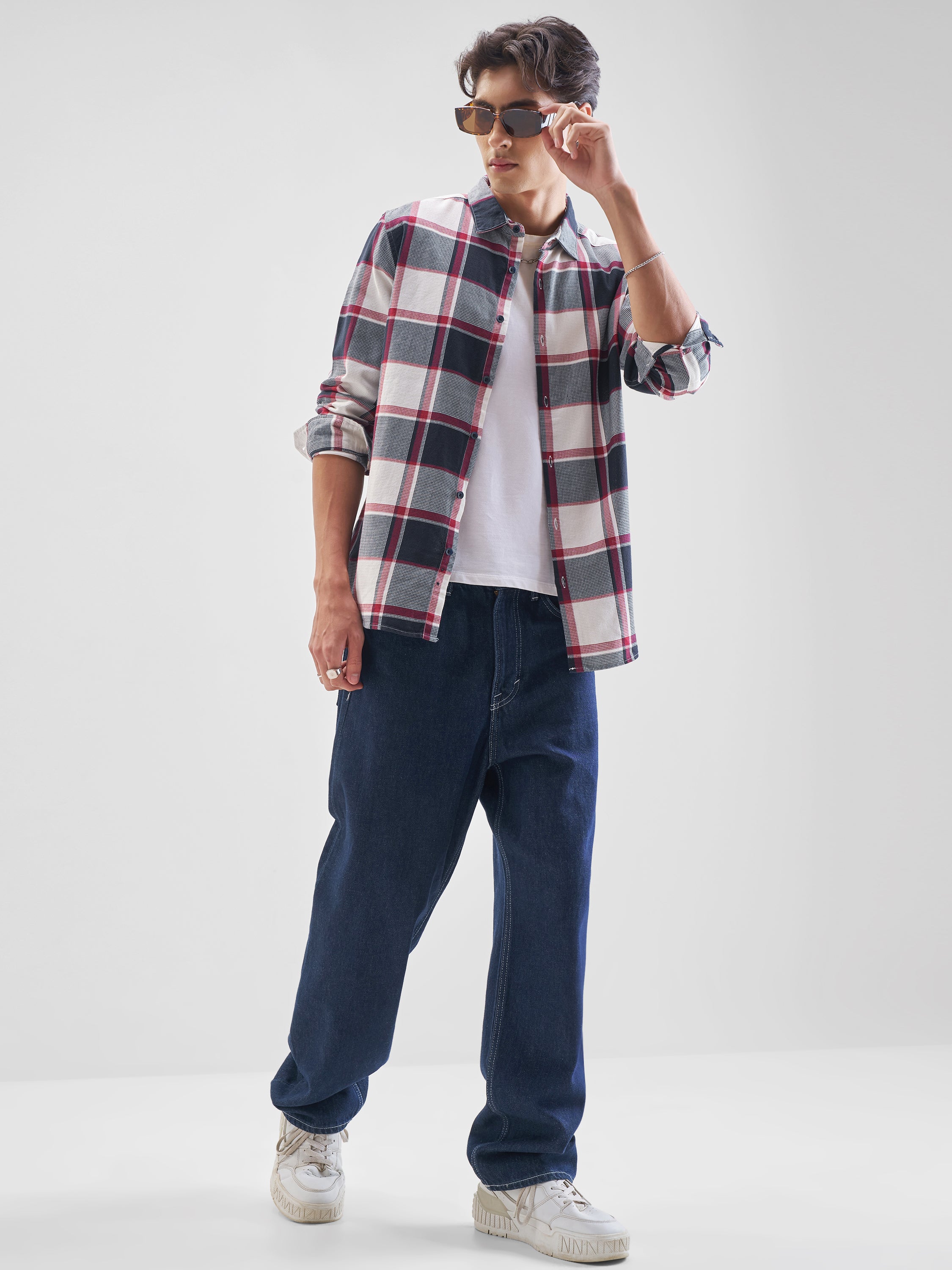 Highlander Men Cream Checked Slim Fit Casual Shirt - Cream - Image 2