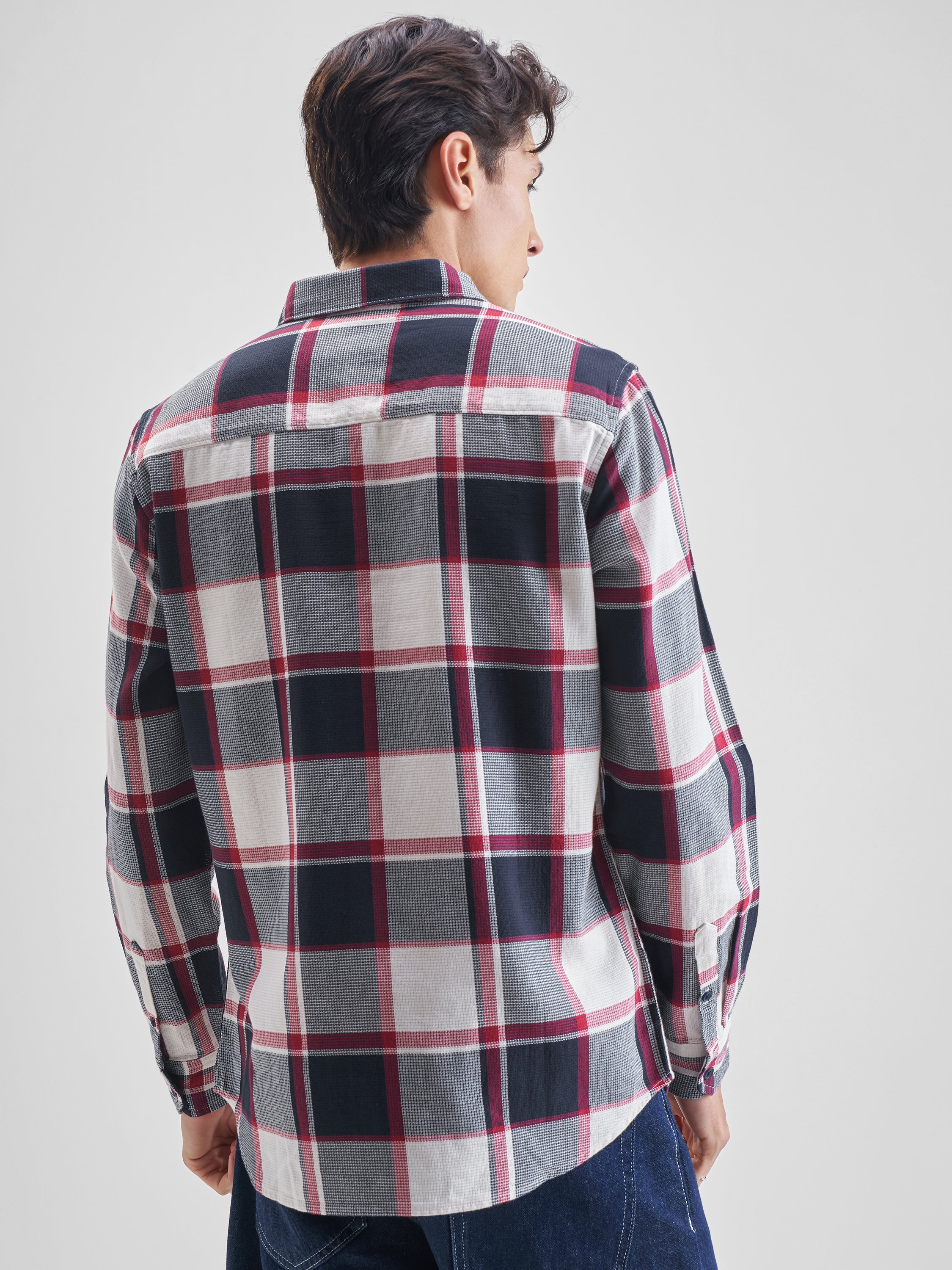 Highlander Men Cream Checked Slim Fit Casual Shirt - Cream - Image 3