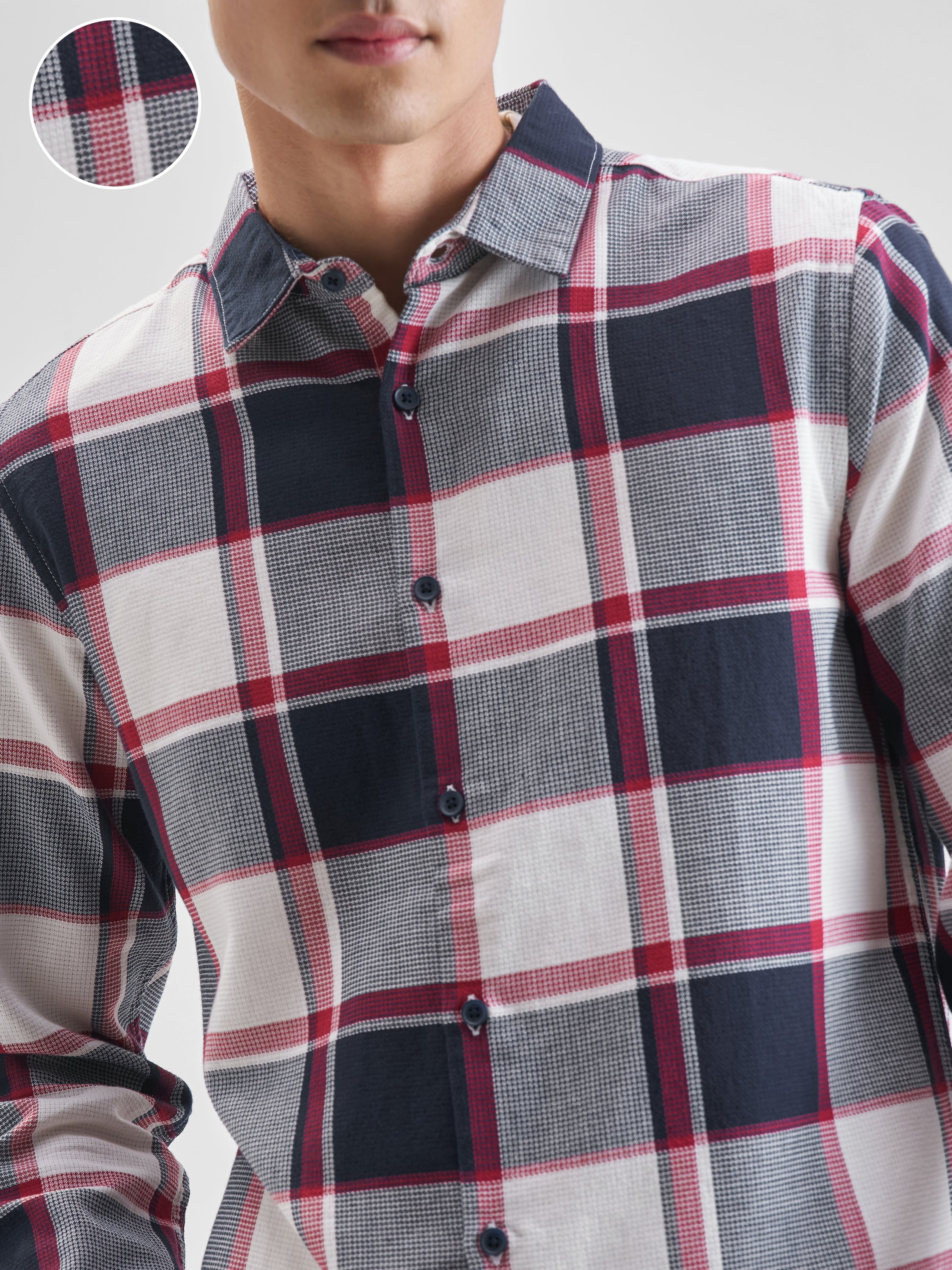 Highlander Men Cream Checked Slim Fit Casual Shirt - Cream - Image 5