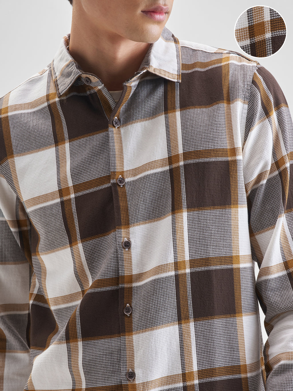 Highlander Men Cream Checked Slim Fit Casual Shirt - Cream - Image 5