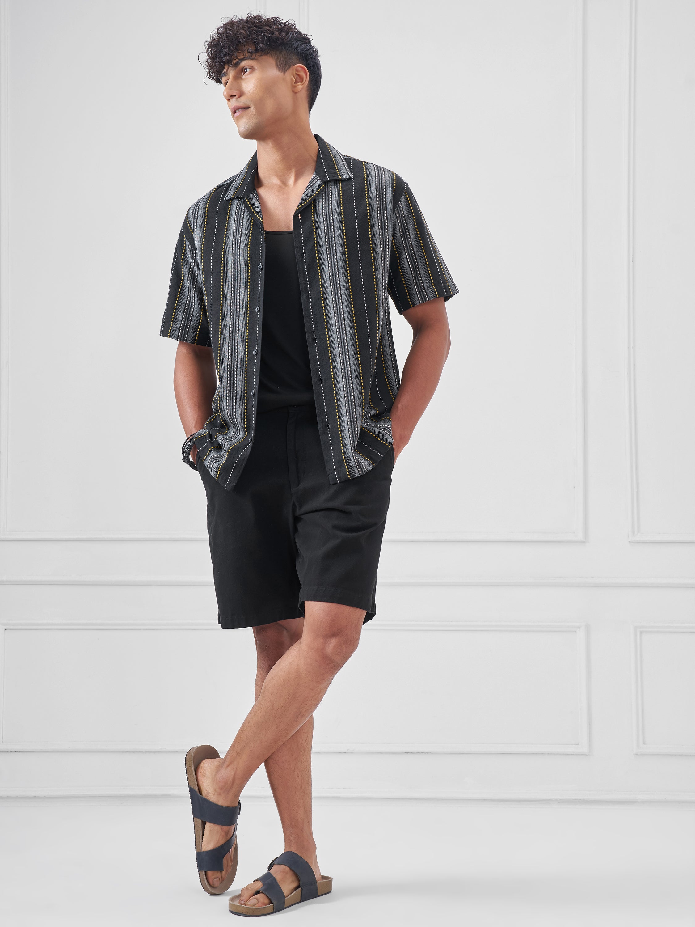 Highlander Men Black Striped Relaxed Fit Casual Shirt - Black - Image 2