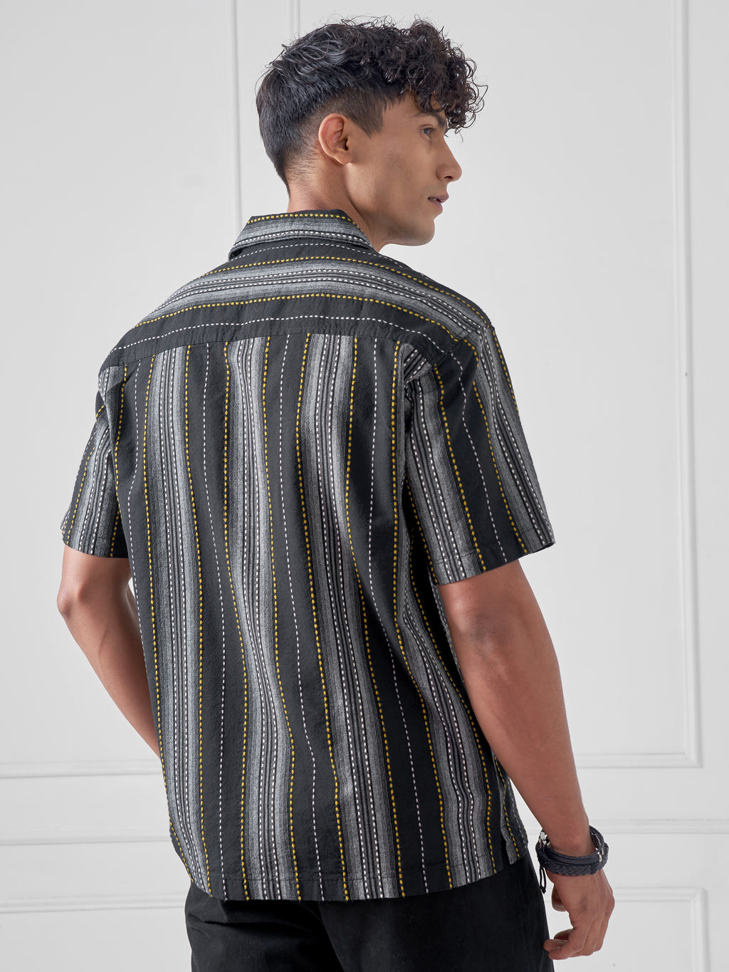 Highlander Men Black Striped Relaxed Fit Casual Shirt - Black - Image 3
