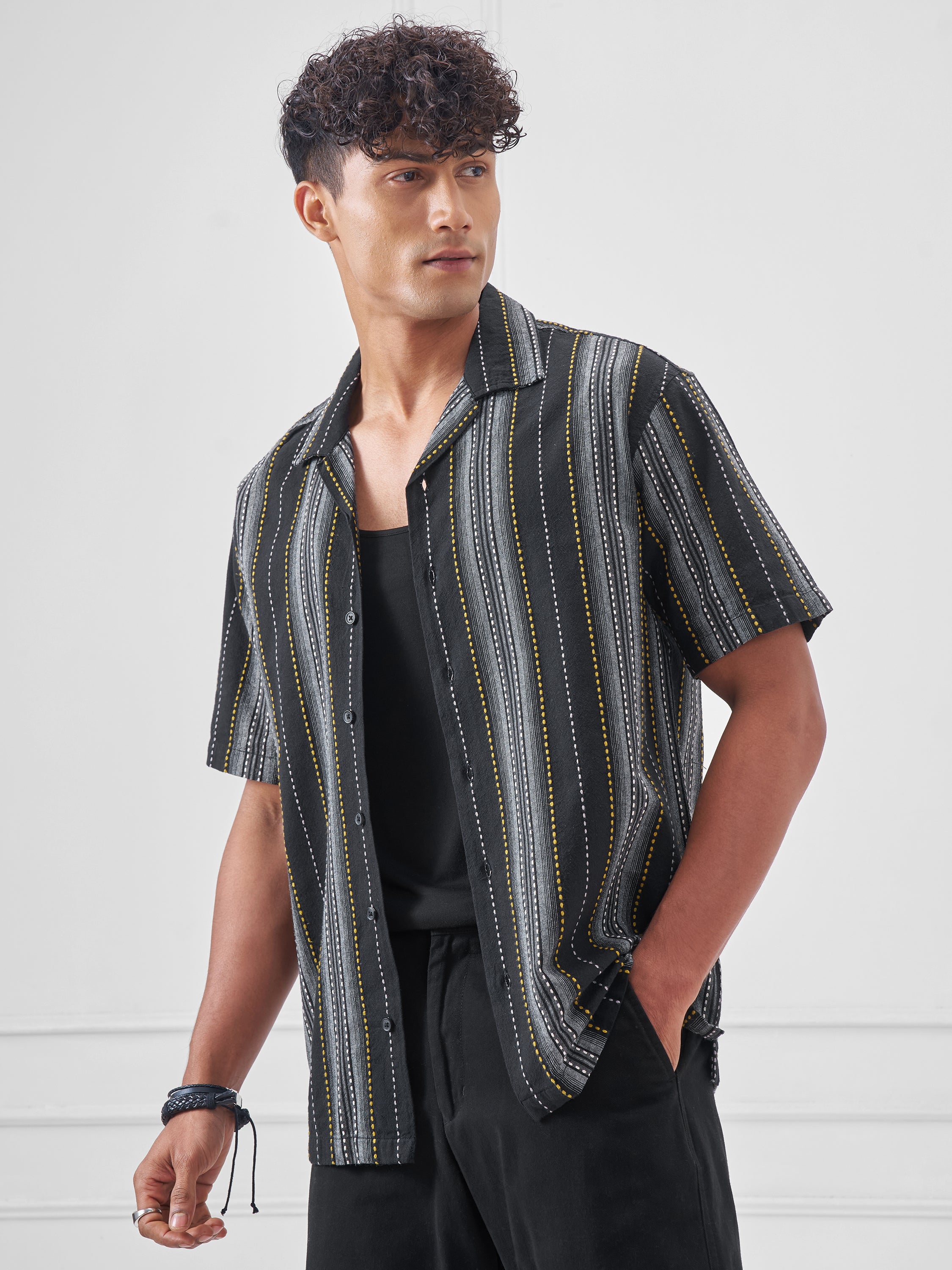 Highlander Men Black Striped Relaxed Fit Casual Shirt - Black - Image 4