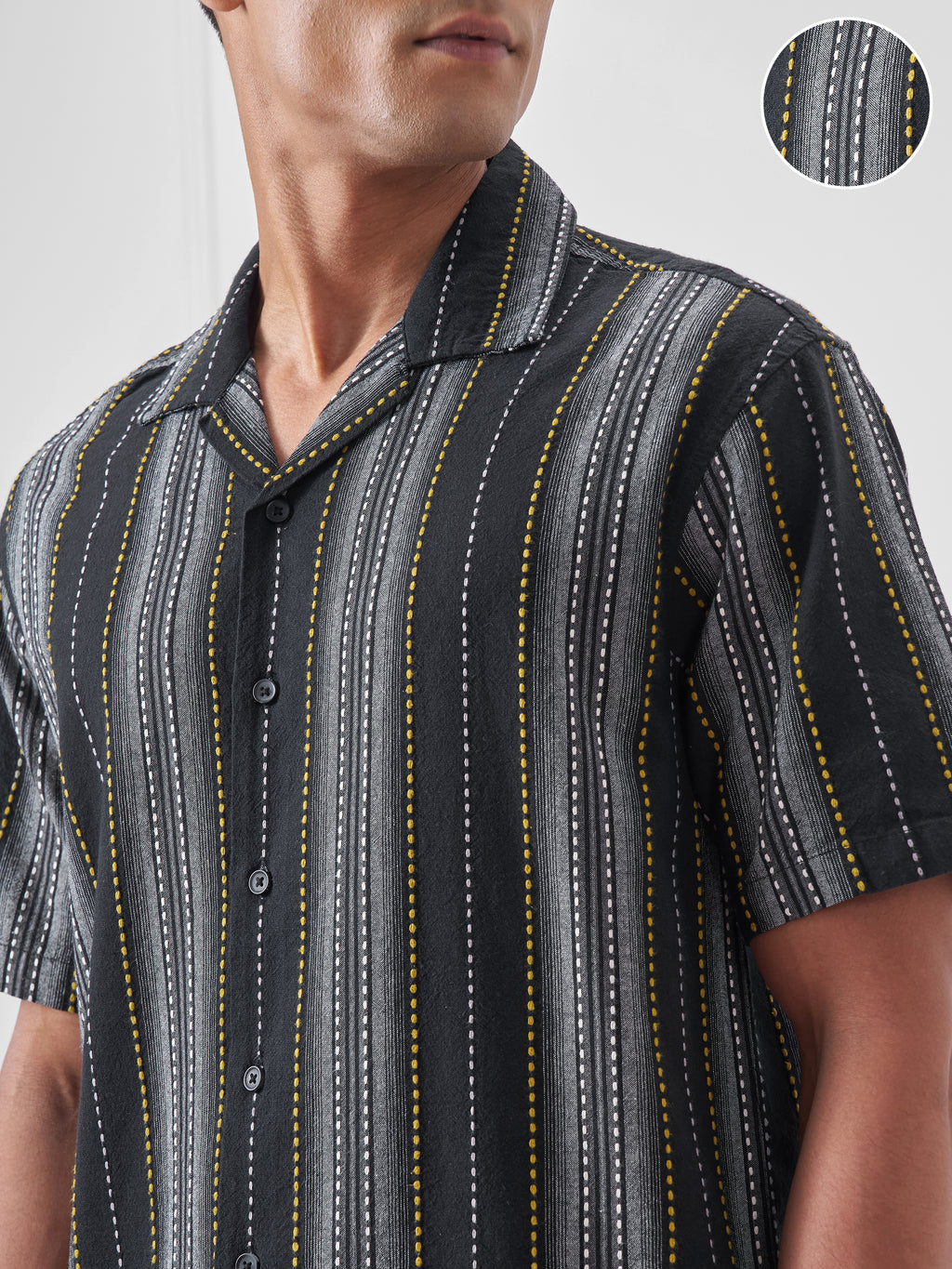 Highlander Men Black Striped Relaxed Fit Casual Shirt - Black - Image 5